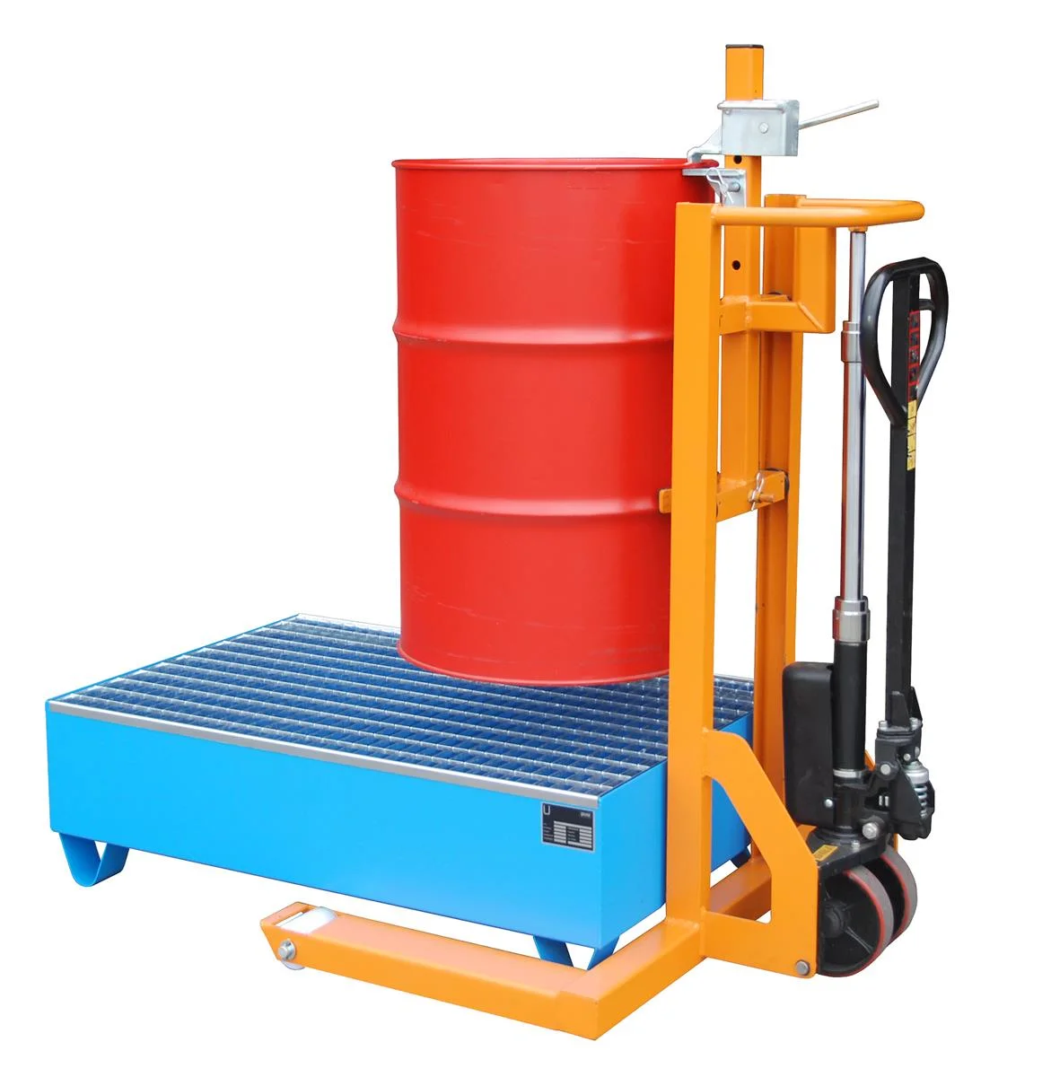 BAUER Fassheberoller FHR 600 G, lackiert RAL 2000 Gelborange, Hubhöhe 600 mm, 300 kg, für Fässer 110–220 l
