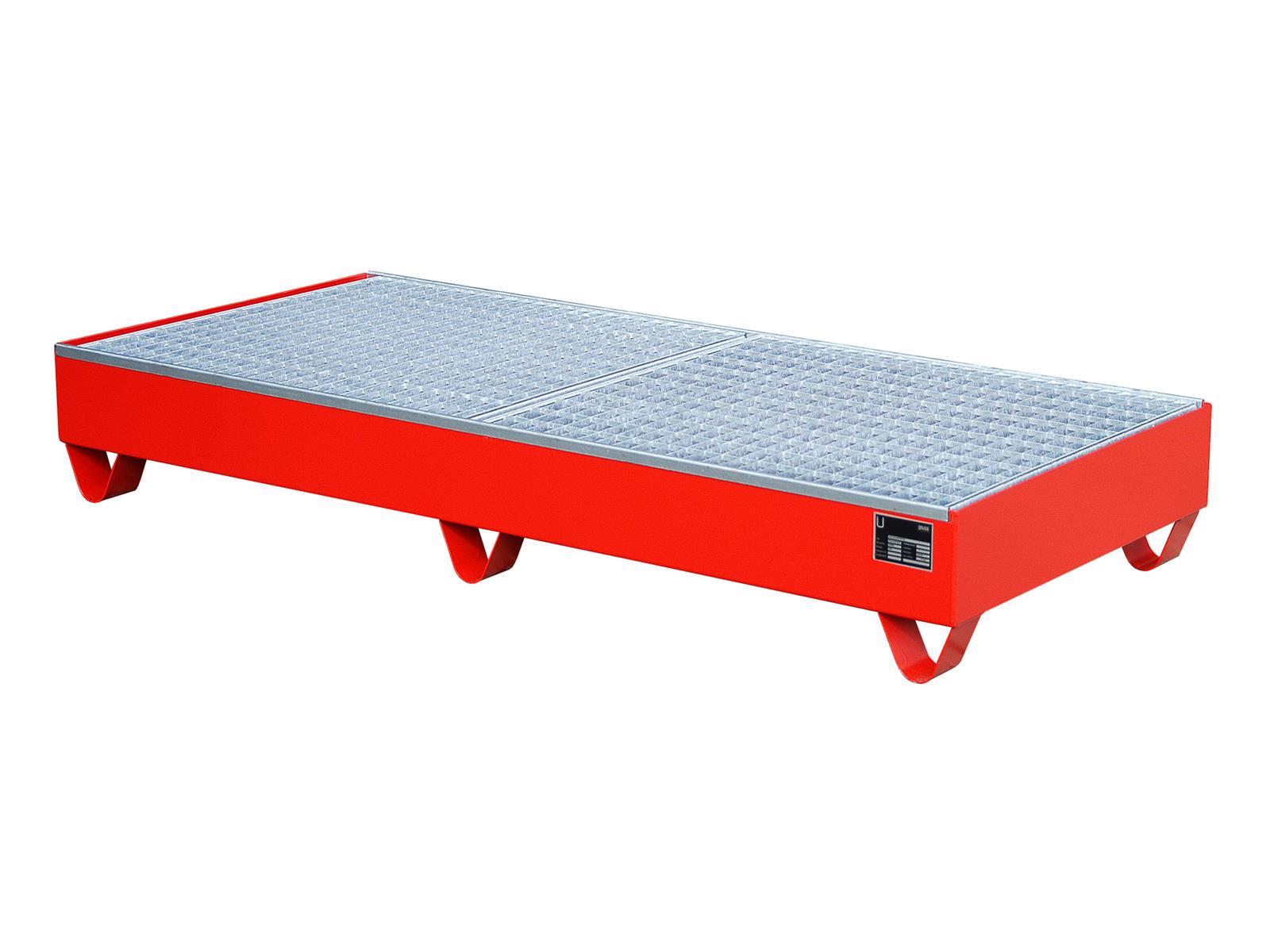 Auffangwanne 1800x800x275mm 202 Liter Typ Serie 2000 mit Gitterrost RAL 3000 Feuerrot