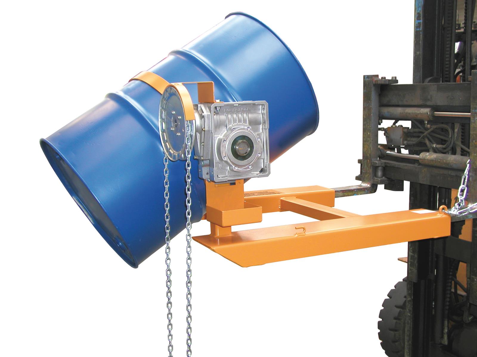 Fasskipper mit Endloskette für Gabelstapler 1245x1100x610mm RAL 2000 Gelborange