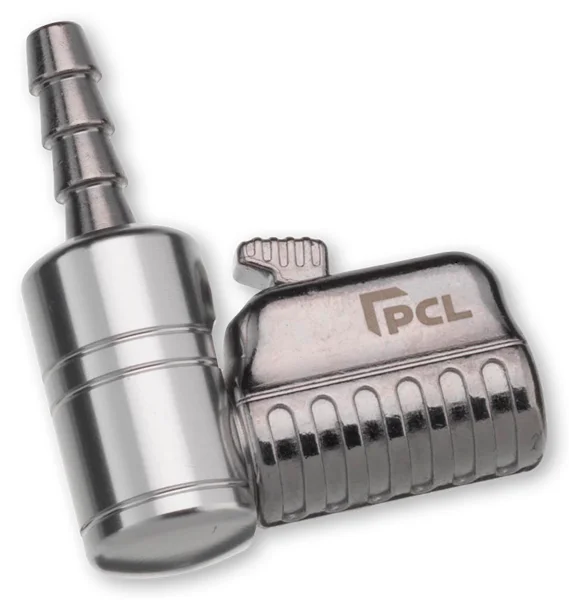 One Clip innesto valvola per pneumatico, per allaccio al tubo DN 6,5 PCL, versione angolata