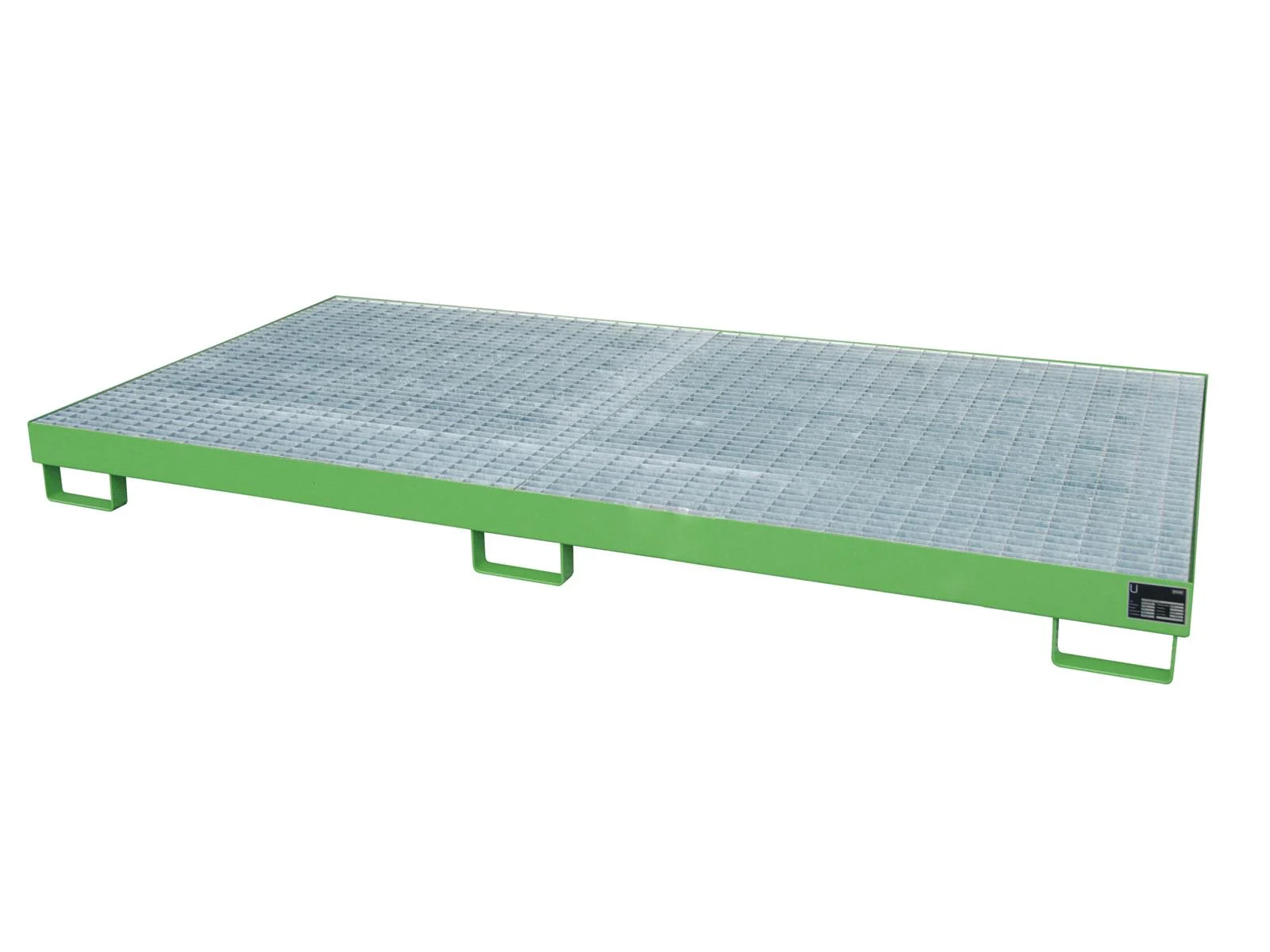 BAUER vasca per scaffalature RW-GR 2700-1 con grigliato per traverse da 2700 mm, verniciata RAL 6011 verde reseda, 2650 × 1300 × 210 mm, 246 l