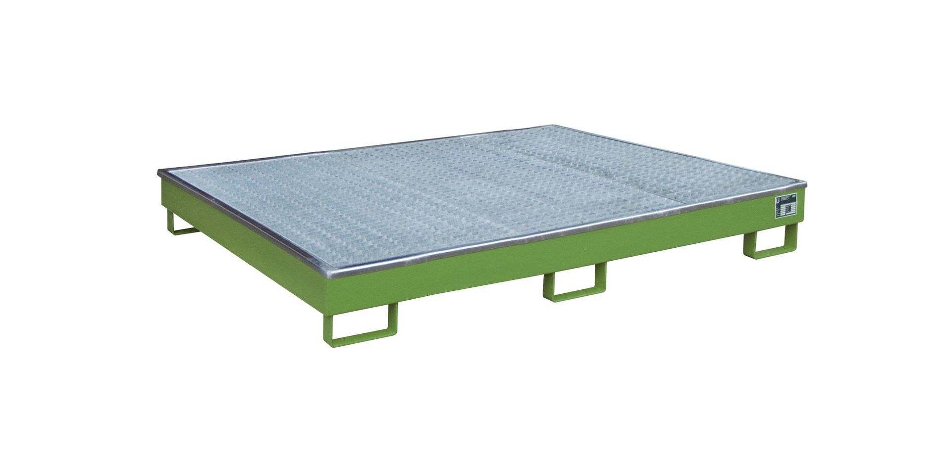 Vasca per scaffalature 1765 x 1315 x 255 mm, 240 litri, con inserto in PE e grigliato 1800, colore RAL 6011 verde reseda.