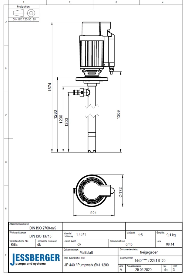 Jessberger set completo di pompe per fusti JP-440 SS 1000 mm EX per liquidi infiammabili