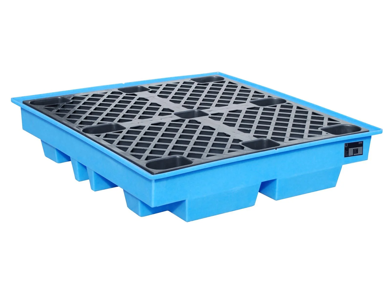 Vasca di contenimento in PE, modello WP, misura 1280 x 1280 x 275 mm, con pallet PE, 4 fusti da 200 L, capacità di contenimento di 230 L., Palette, Paletten aus Kunststoff, blau, Gitterplatte, Industrielle Palette
