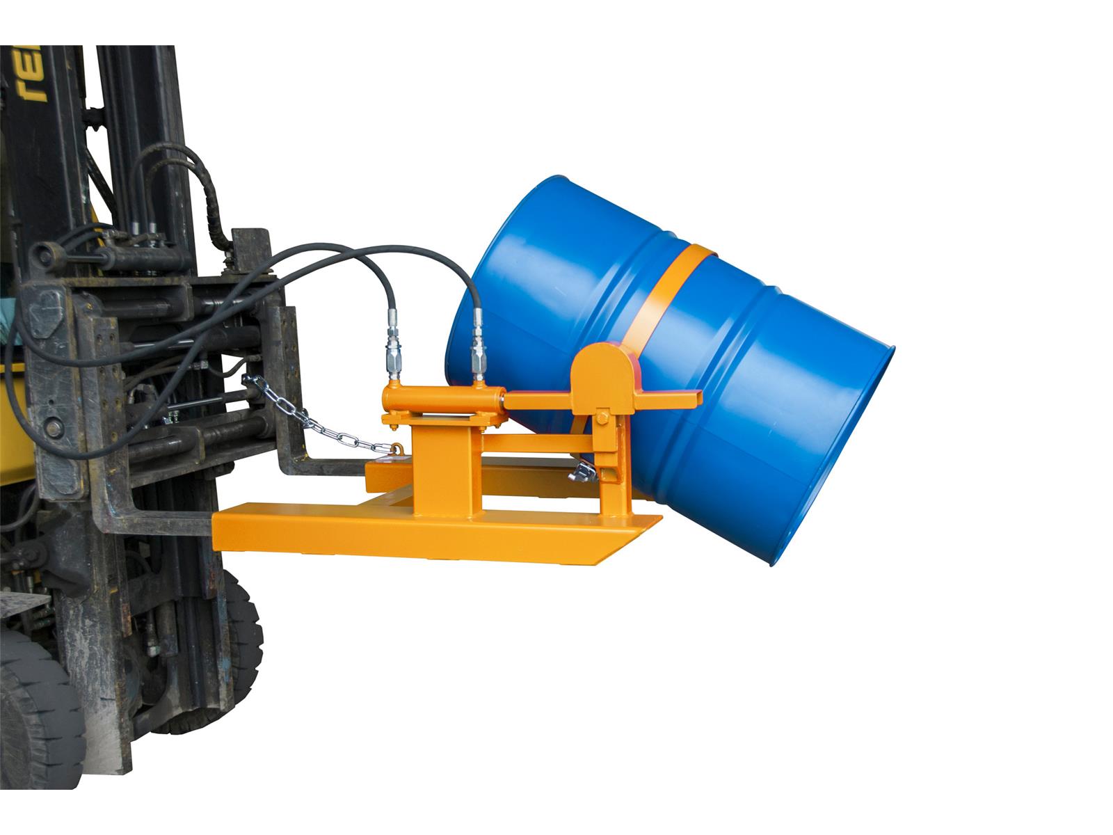 Fasskipper mit Hubzylinder für Gabelstapler 1245x1000x475mm RAL 2000 Gelborange