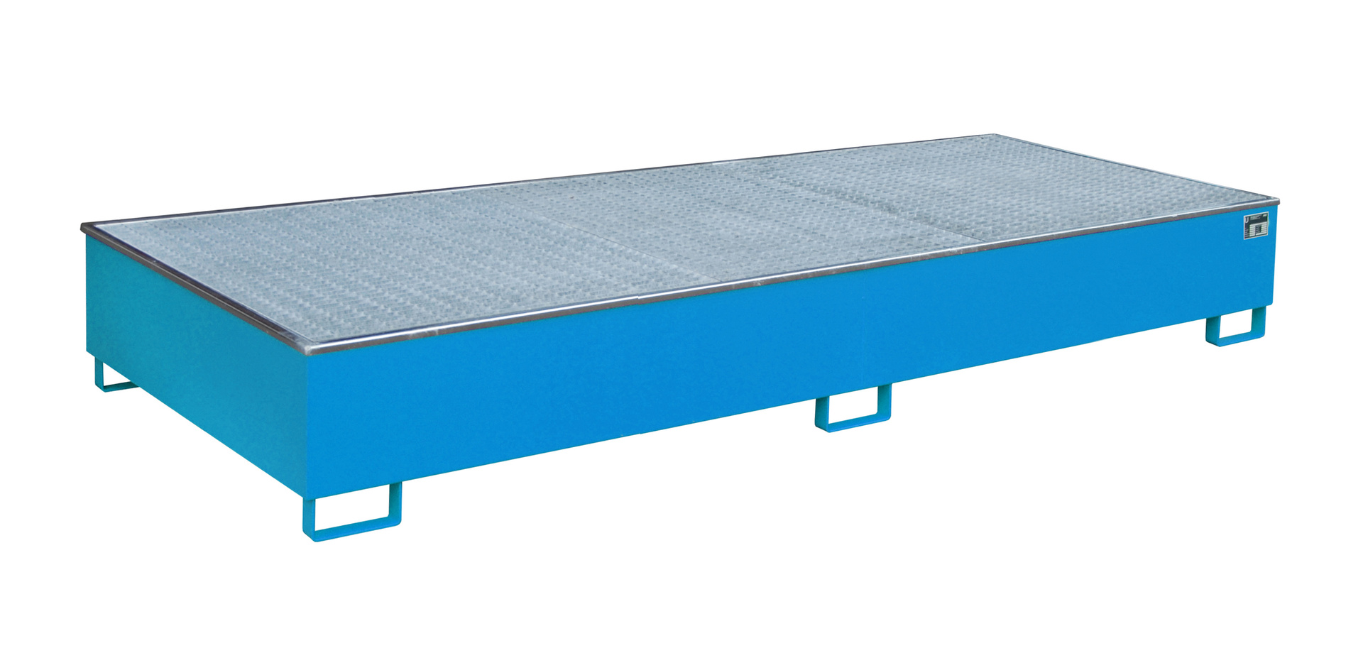 Vasca per scaffalature 3265 x 1315 x 385 mm, capacità 1000 litri, con inserto in PE e grigliato metallico 3300-3, colore blu chiaro RAL 5012