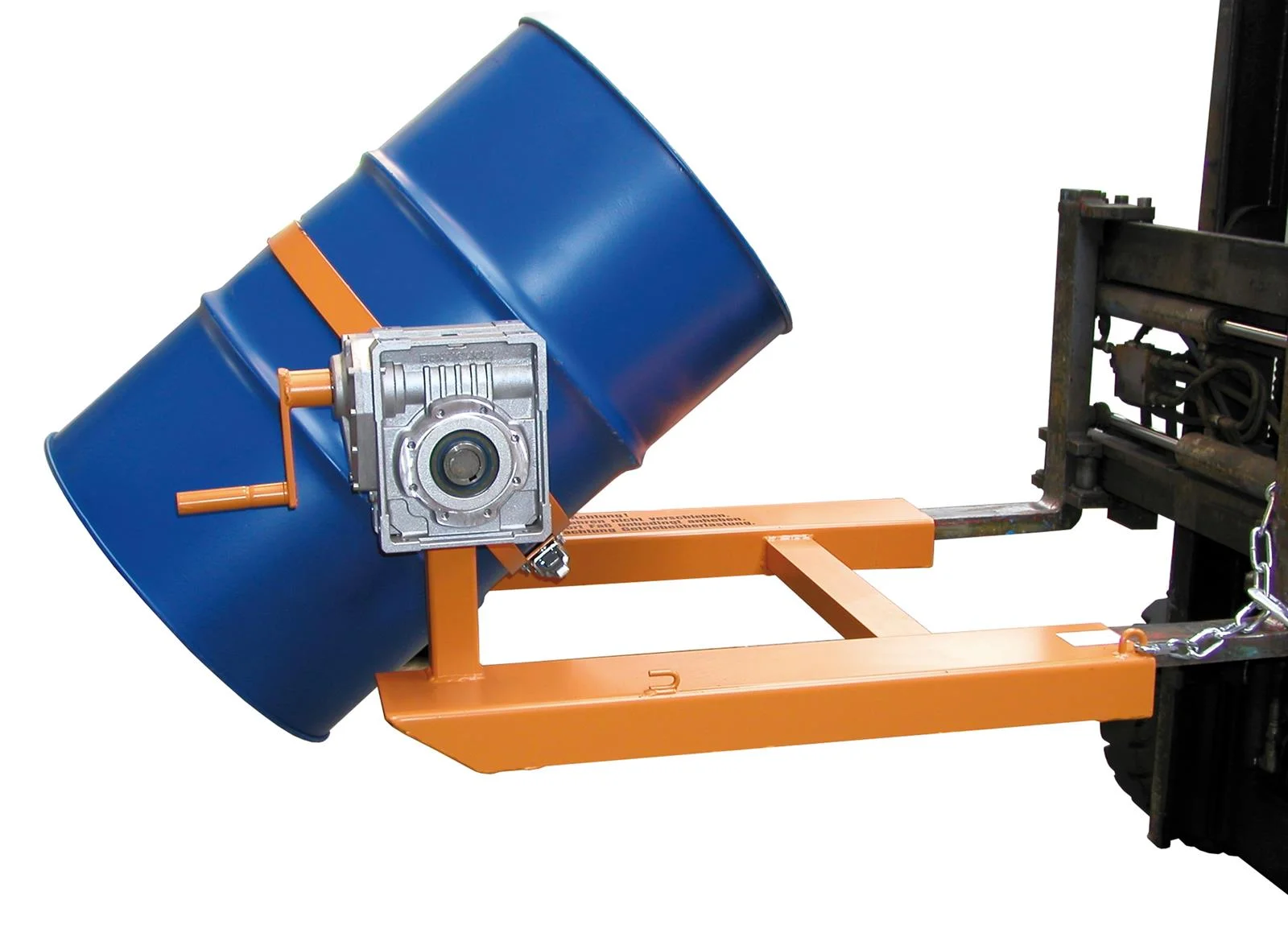 Drum Tipper with Hand Crank for Forklifts 1245x1000x540mm RAL 2000 Yellow-Orange