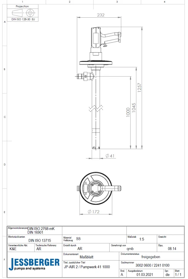 JP-AIR 2 SS Ø 41 Set di pompe per fusti – Soluzione efficiente per liquidi infiammabili in aree a rischio di esplosione