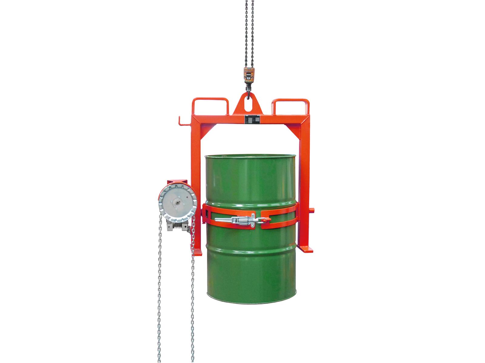 Fasskipper mit Kette (Aufnahmen für Kran) 650x1020x1010mm RAL 3000 Feuerrot