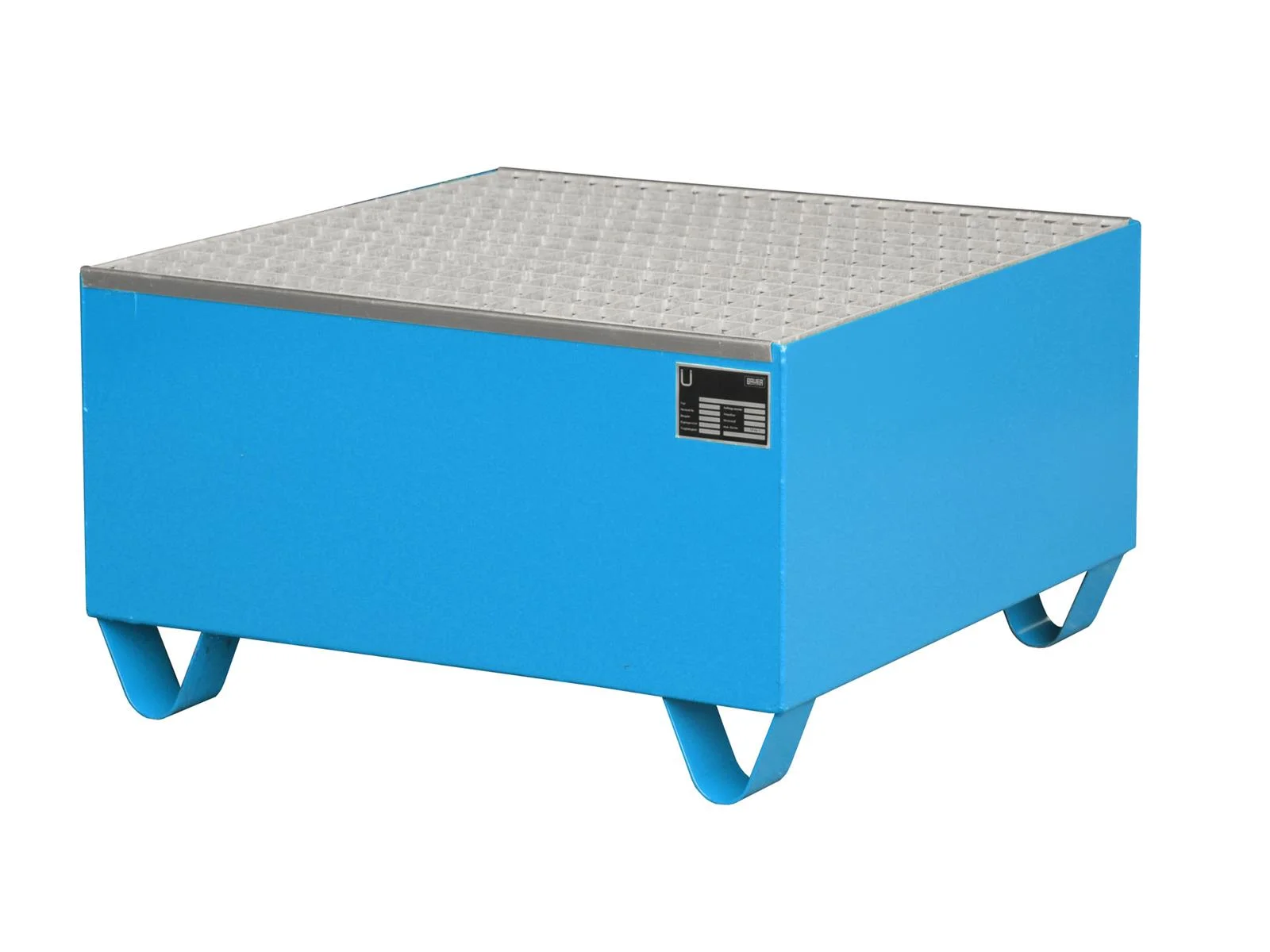 Vasca di contenimento 800 x 800 x 460 mm, 203 litri, Tipo Serie 2000, con griglia metallica, colore RAL 5012 Blu chiaro