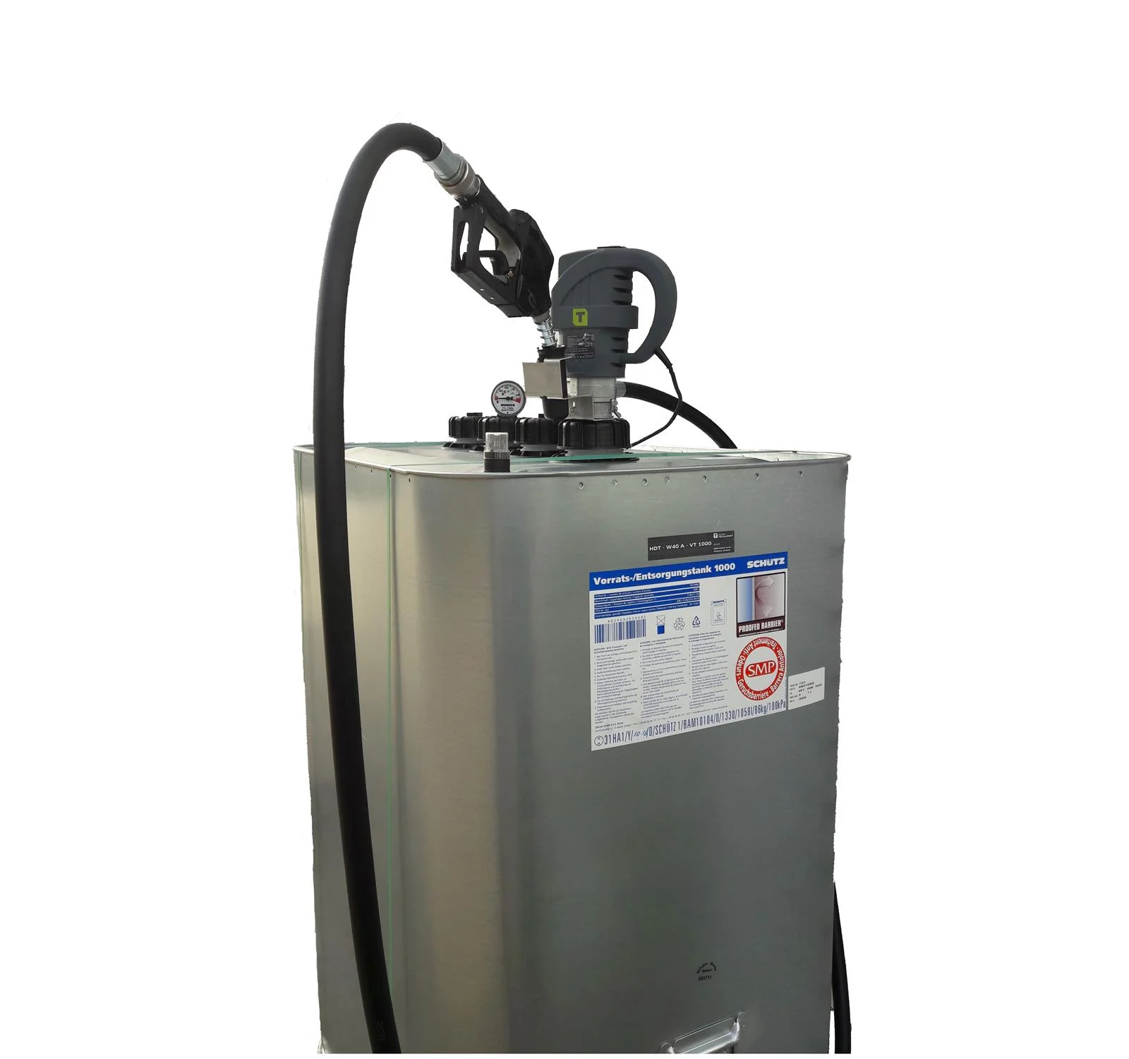 Stazione di rifornimento aziendale PLUS W85 - impianto di erogazione diesel da 1000 litri con misurazione digitale del livello TecSonic, tubo di erogazione da 4 m con contatore digitale