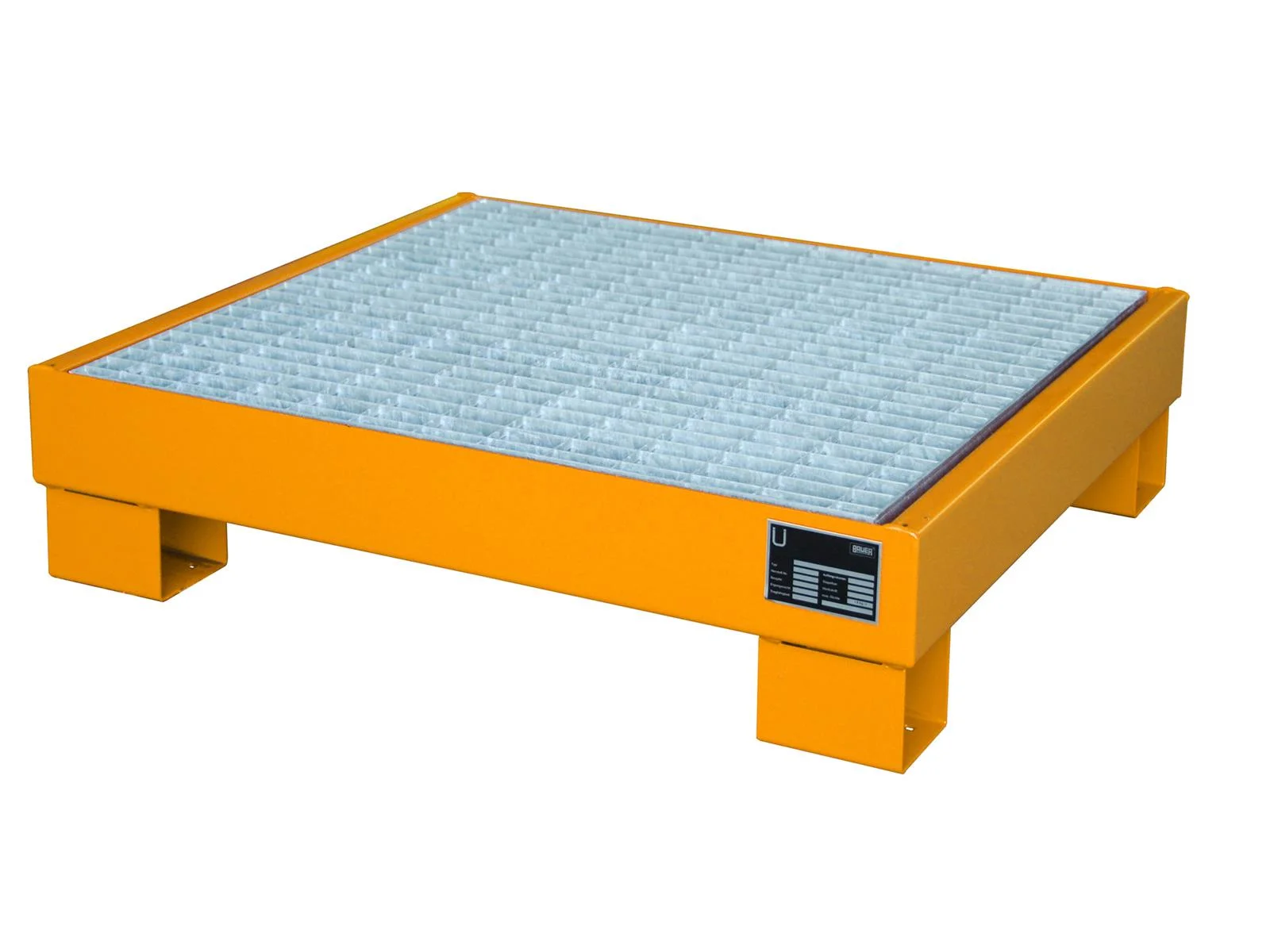 Vasca di contenimento 900 × 800 × 220 mm, 61 litri, tipo AW60, per fusti da 60 L, con grigliato AW 60-2, RAL 2000 giallo-arancione
