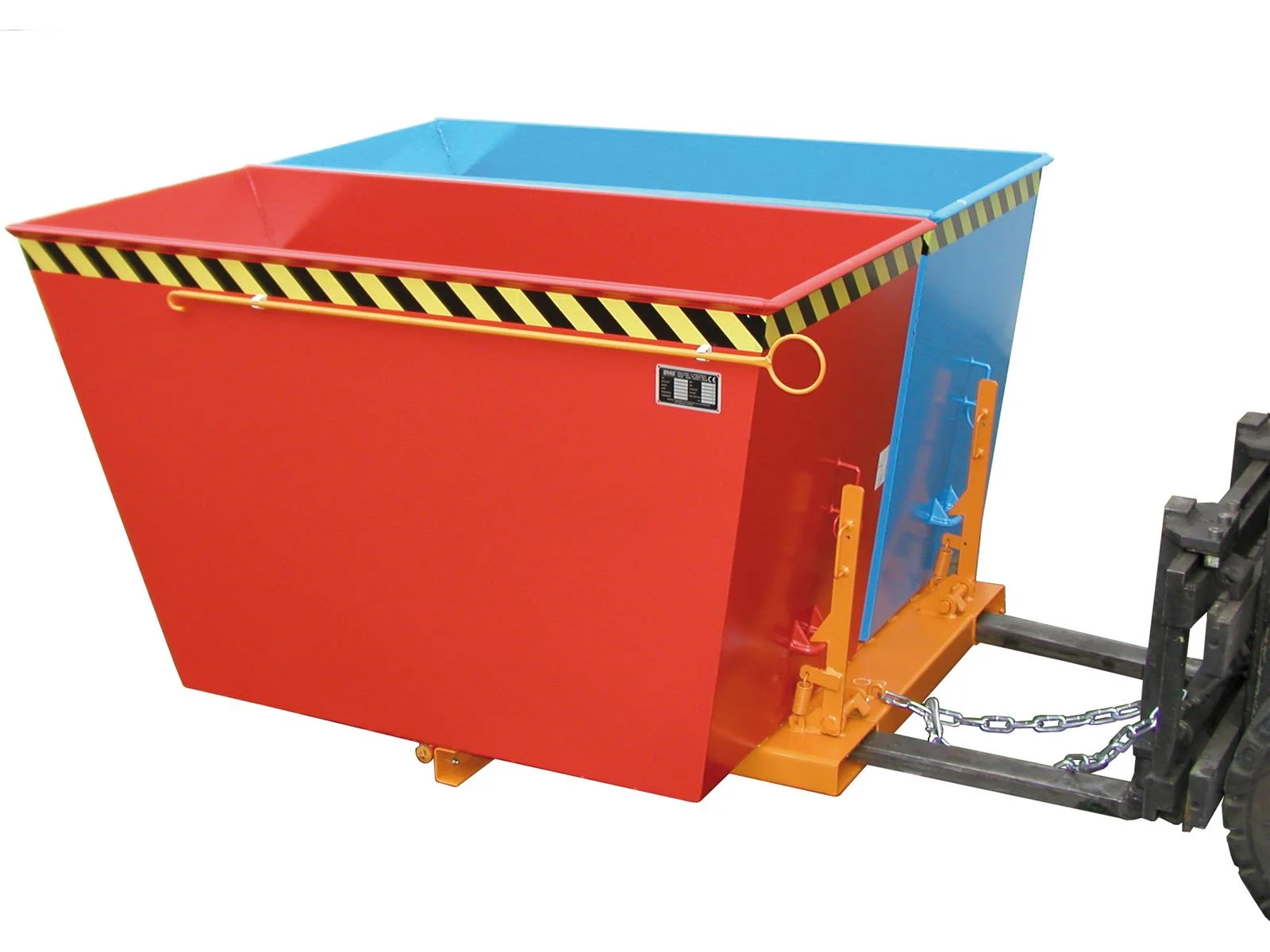 Contenitore ribaltabile DUO 2×0,9 m³, 1665 × 1610 × 1000 mm, contenitore a 2 compartimenti per carrelli elevatori