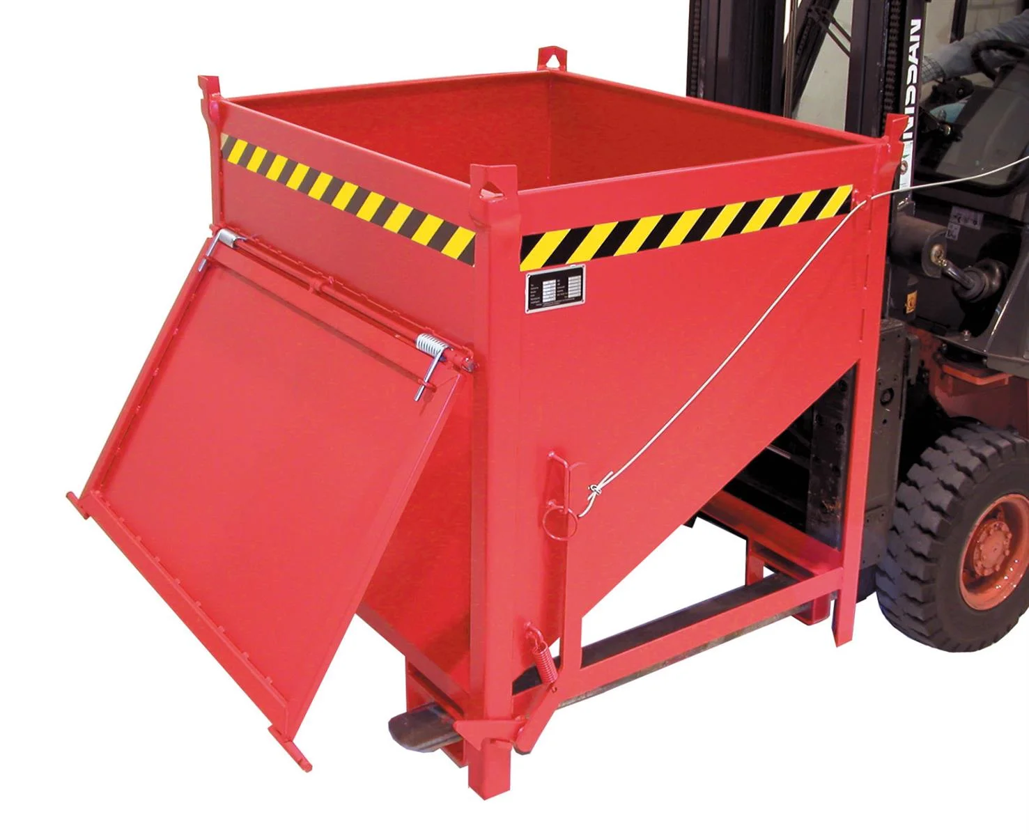 BAUER Silobehälter SGK 75, lackiert RAL 3000 Feuerrot, 0,75 m³, 1000 kg, Klappe mit Zugseil, 1000 × 1200 × 1170 mm