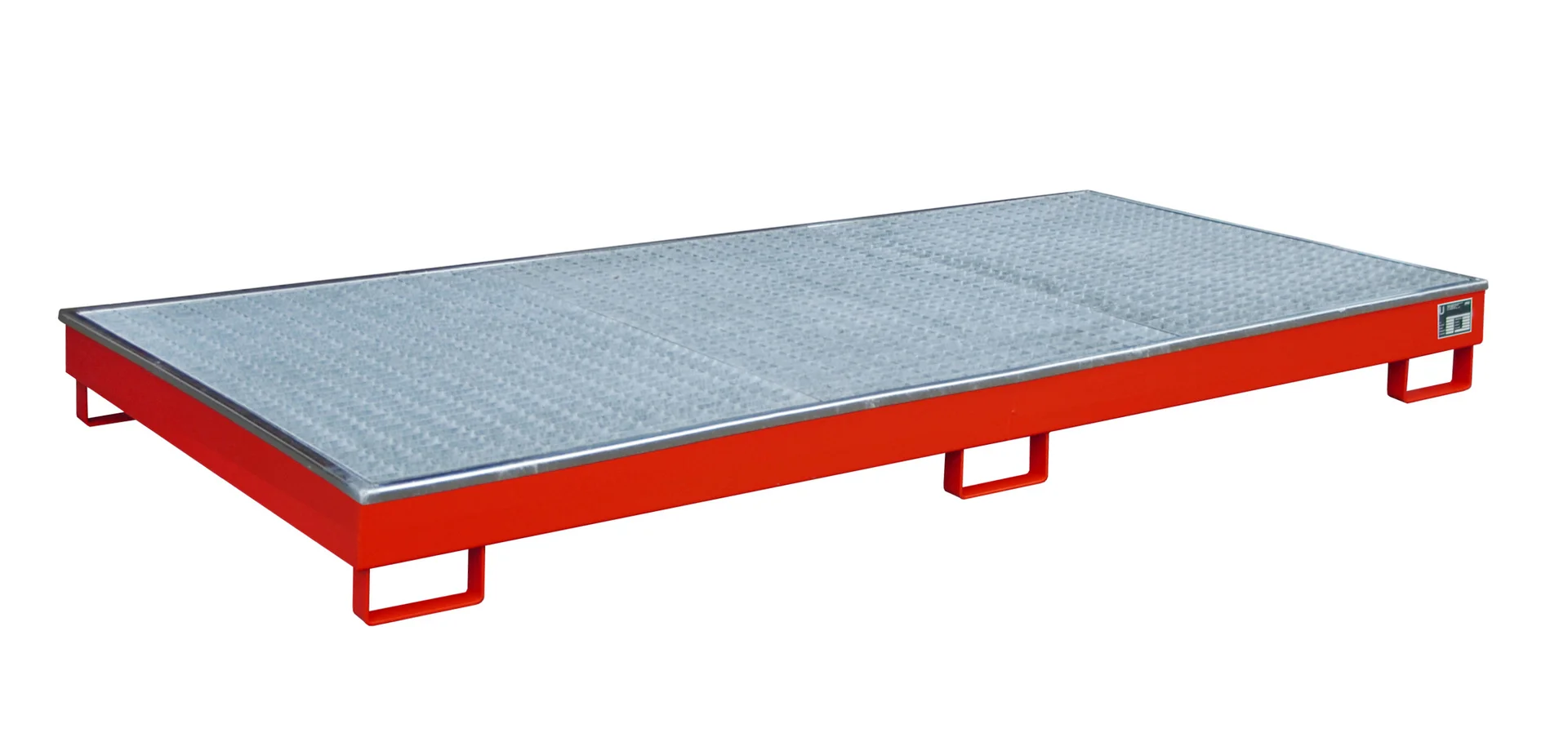 Vasca per scaffalatura 2665 x 1315 x 210 mm, 240 litri, con inserto in PE e griglia metallica 2700-1, Plattform, Metallplatte, roter Rahmen, Antirutschboden, Lastplattform