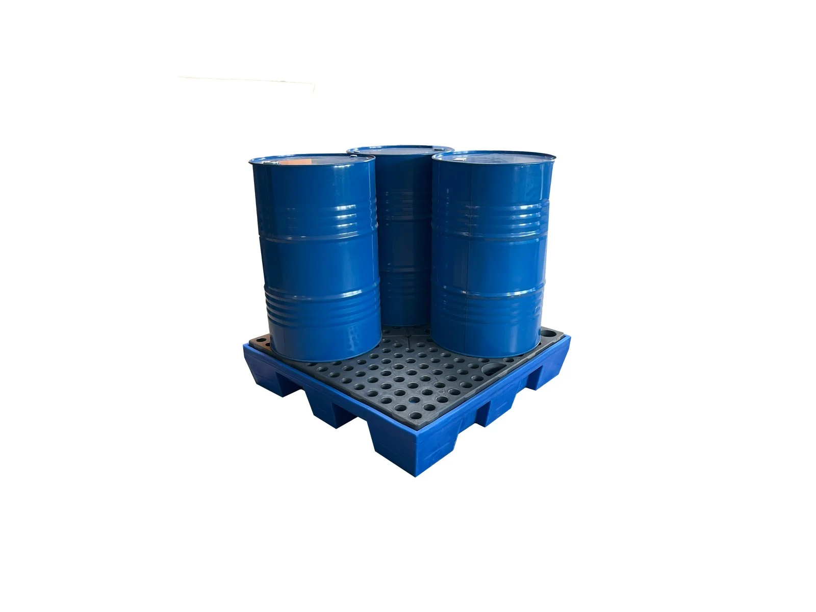 Auffangwanne für 4 Fässer mit Gitterrost – 220 Liter aus HDPE, Barrels, Drums, Oil drums, Pallet, Industrial