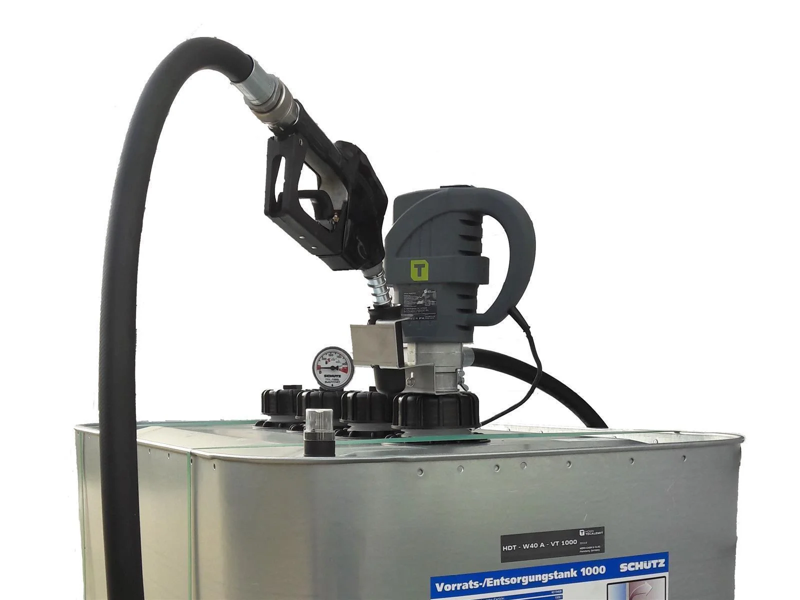 Stazione di rifornimento aziendale PLUS W85 - impianto di erogazione diesel da 1000 litri con misurazione digitale del livello TecSonic, tubo di erogazione da 4 m con contatore digitale