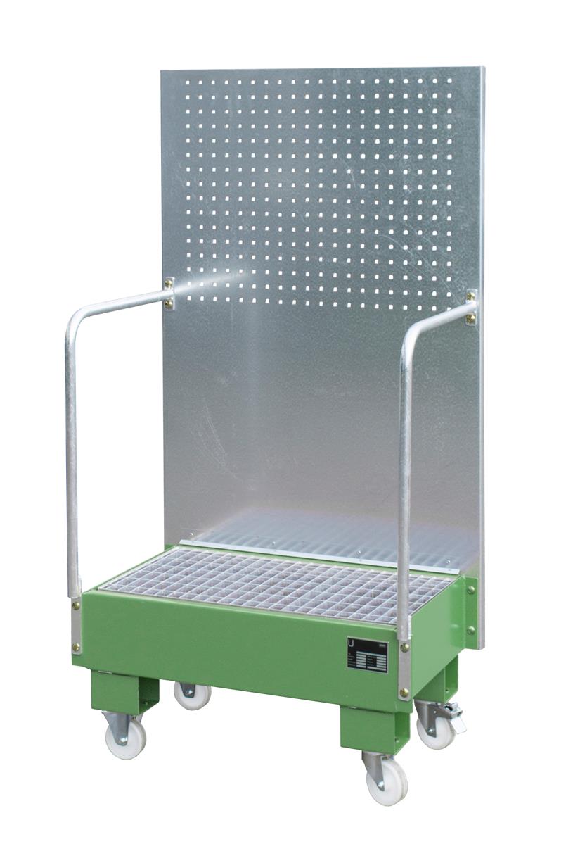 Fahrbare Auffangwanne 570x890x1685mm 60 Liter TYP LPW 60-2 RAL 6011 Resedagrün