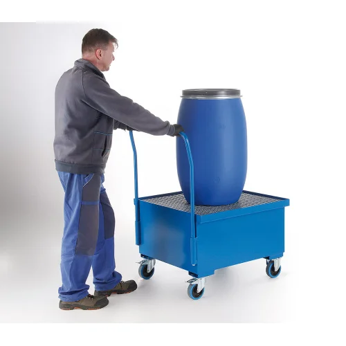 Mobile containment tray 800x800x400/555/1120mm 216 liters for one drum, painted 🎨