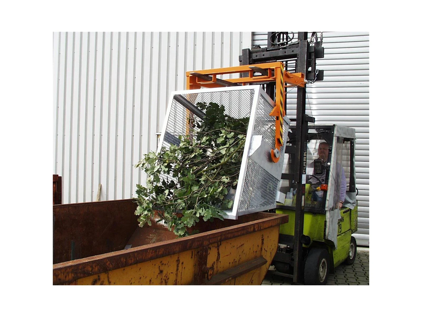 Contenitore a griglia BSK-G 90, capacità 0,9 m³, per merci leggere, ribaltamento con traversa per carrello elevatore
