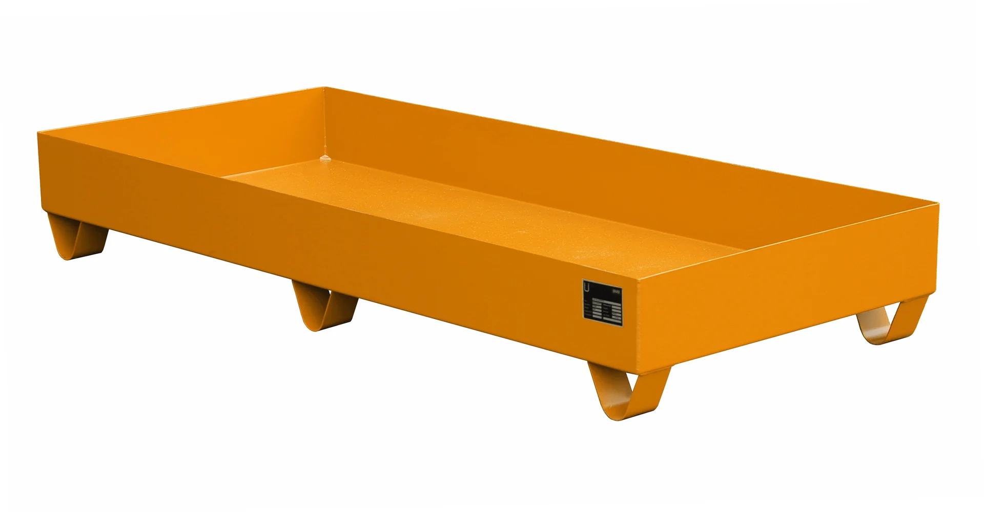 Vasca di contenimento 1800 x 800 x 275 mm, 217 litri, Tipo Serie 2000, senza griglia metallica, RAL 2000 giallo-arancio