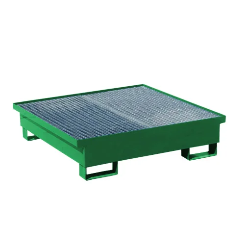 Vasca di contenimento 1200x1200x260/160 mm con griglia, 220 litri - Serie economica, Metallpalette, grüne Palette, Gitteroberseite, gabelstaplerfähig, industrielle Plattform