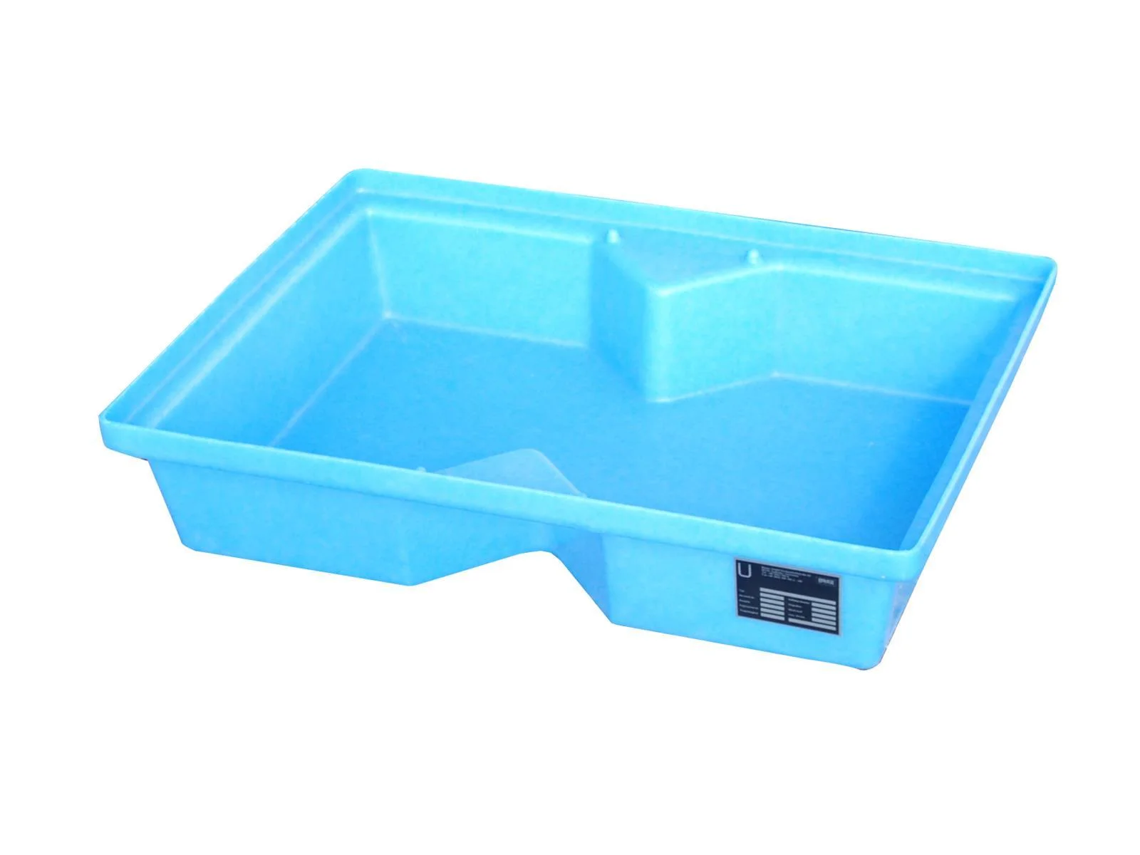 Vasche di contenimento in PE per pallet, modello KWP-P, 800 x 600 x 200 mm, 40 litri, senza griglia forata., Becken, Wanne, Pool, Blau, Abflussrinne