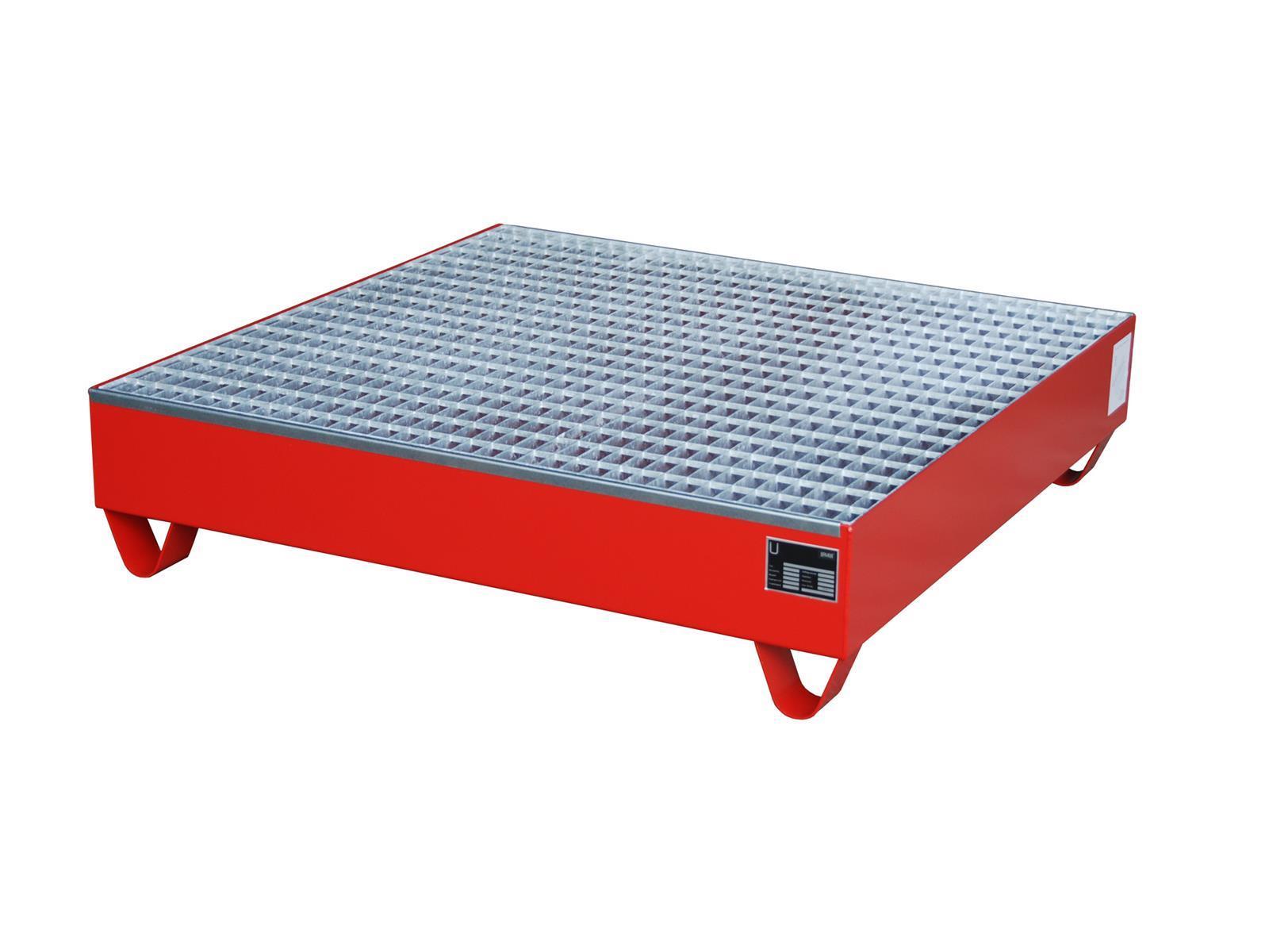 Auffangwanne 1200x1200x285mm 216 Liter Typ Serie 2000 mit Gitterrost RAL 3000 Feuerrot