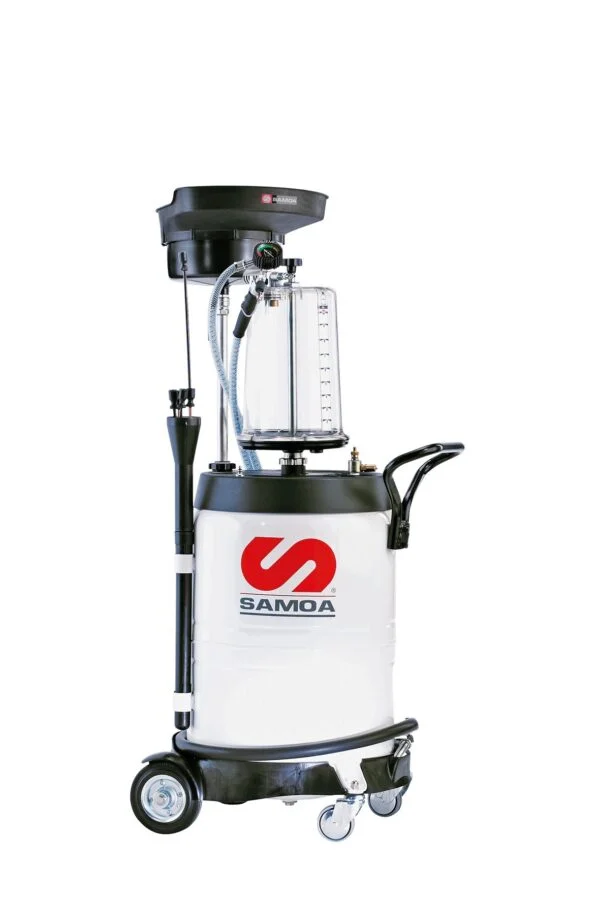 Carrello per la raccolta e l'aspirazione di olio esausto con imbuto orientabile e protezione anti-spruzzo