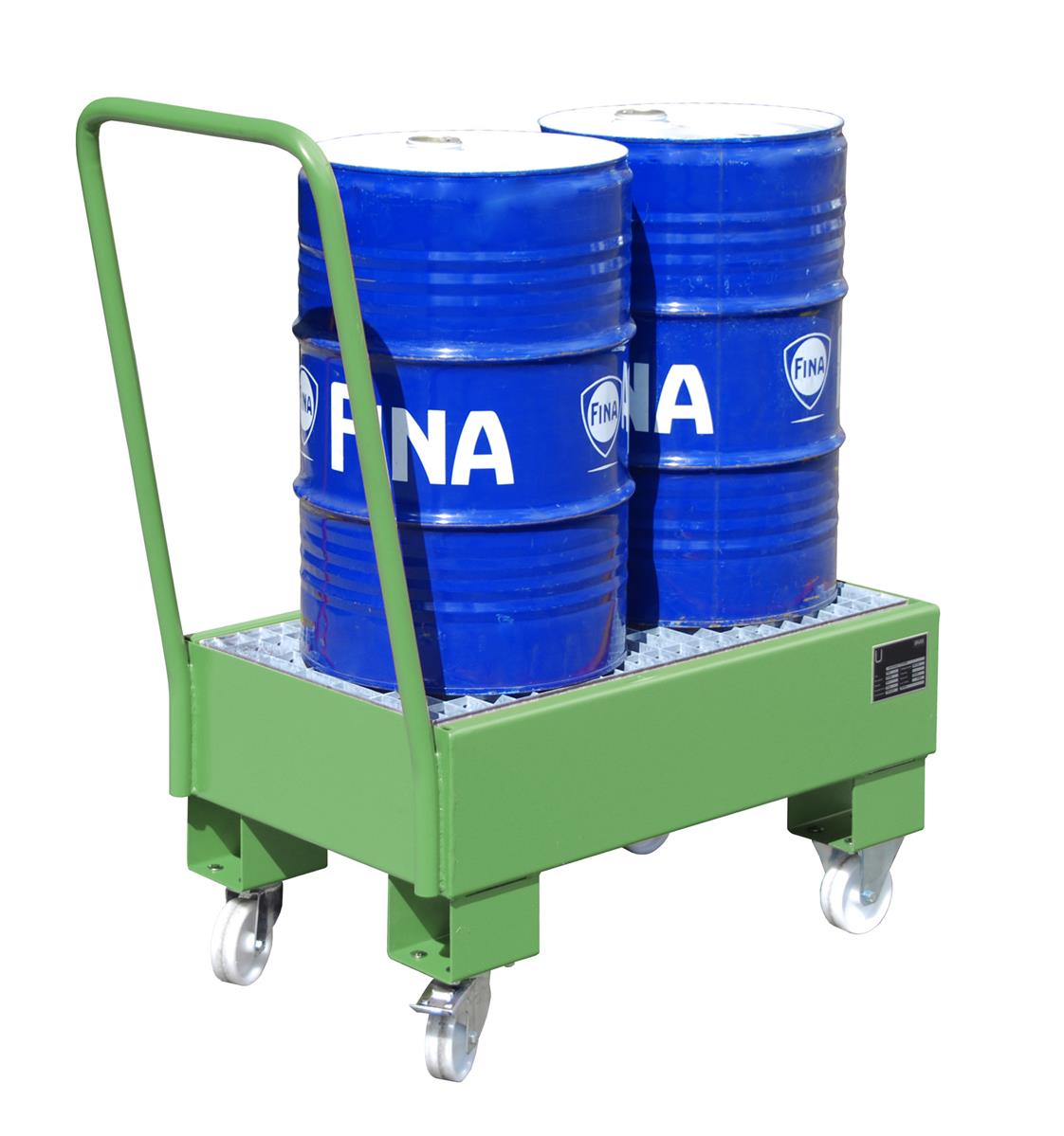 Fahrbare Auffangwanne 940x500x1075mm 61 Liter TYP AW 60-1 SR RAL 6011 Resedagrün