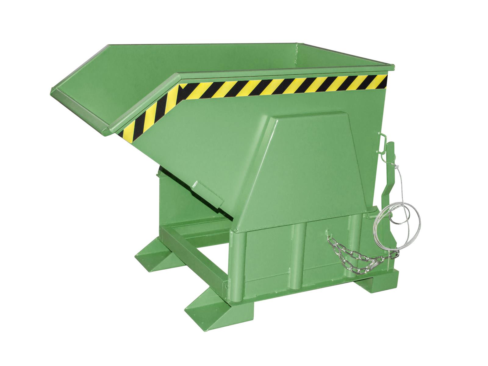 BAUER Kippbehälter BK 50, lackiert RAL 6011 Resedagrün, 0,50 m³, 1000 kg, Abrollmechanismus, 1455 × 850 × 1070 mm