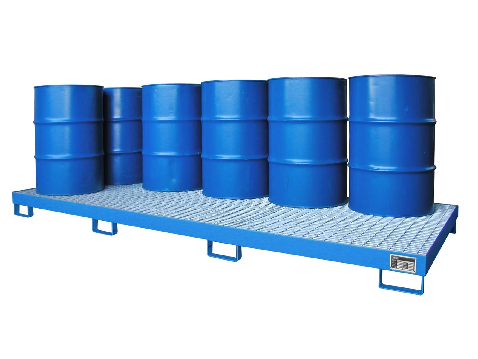 Vasca di contenimento 3250 × 1300 × 190 mm, capacità 240 litri, tipo AW-10, colore RAL 5012 blu chiaro.