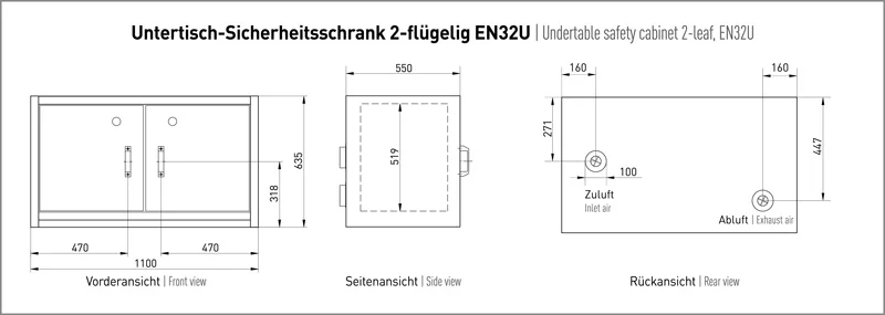 Sicherheits-Unterschrank 2-flügelig Typ30 mit Türschließer und Feststellanlage Standard