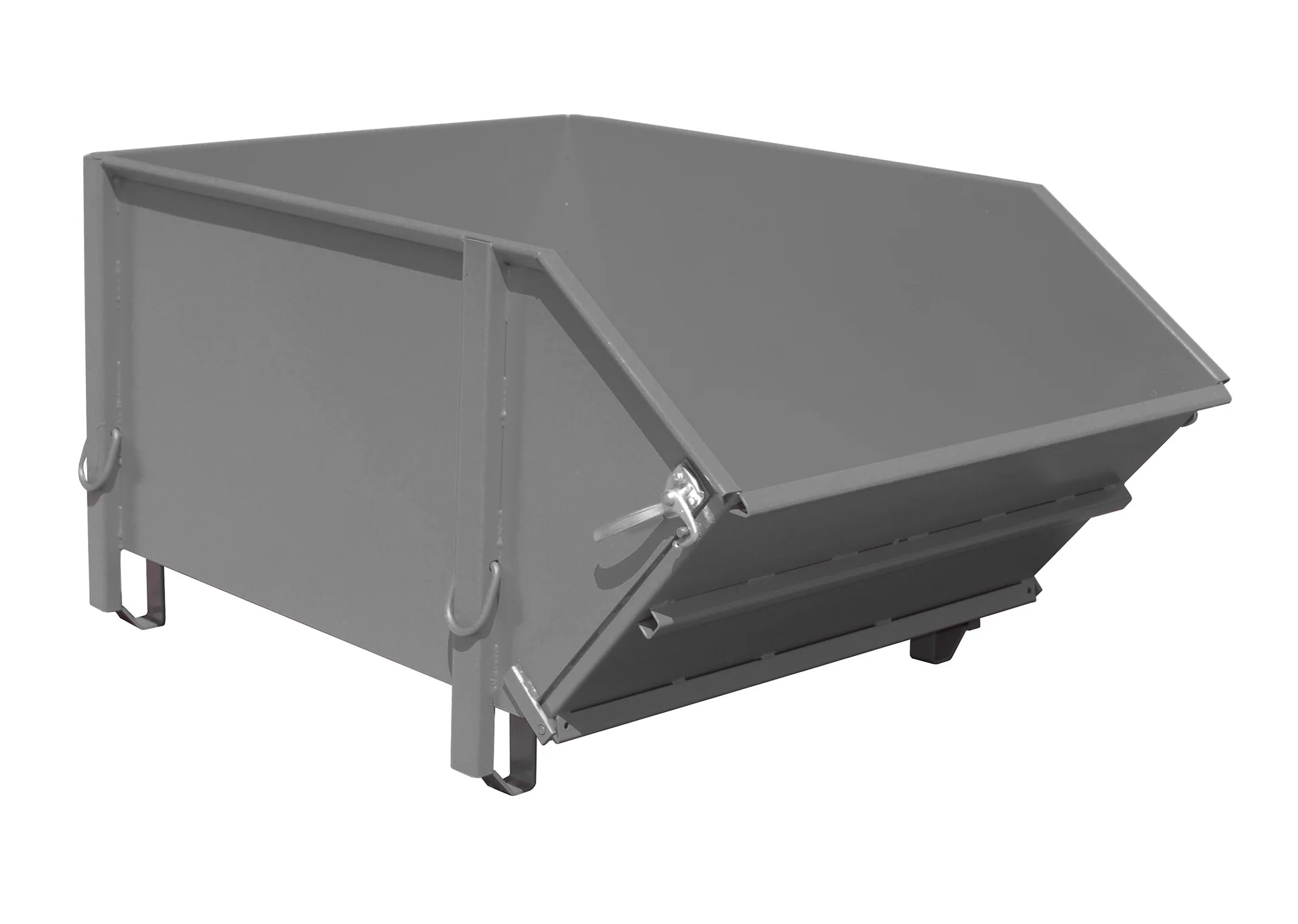 BAUER Building Material Container BBK 100, Painted RAL 7005 Mouse Grey, 1.00 m³, 1500 kg, Hinged Front Wall, Stackable, 1490 × 1110 × 800 mm