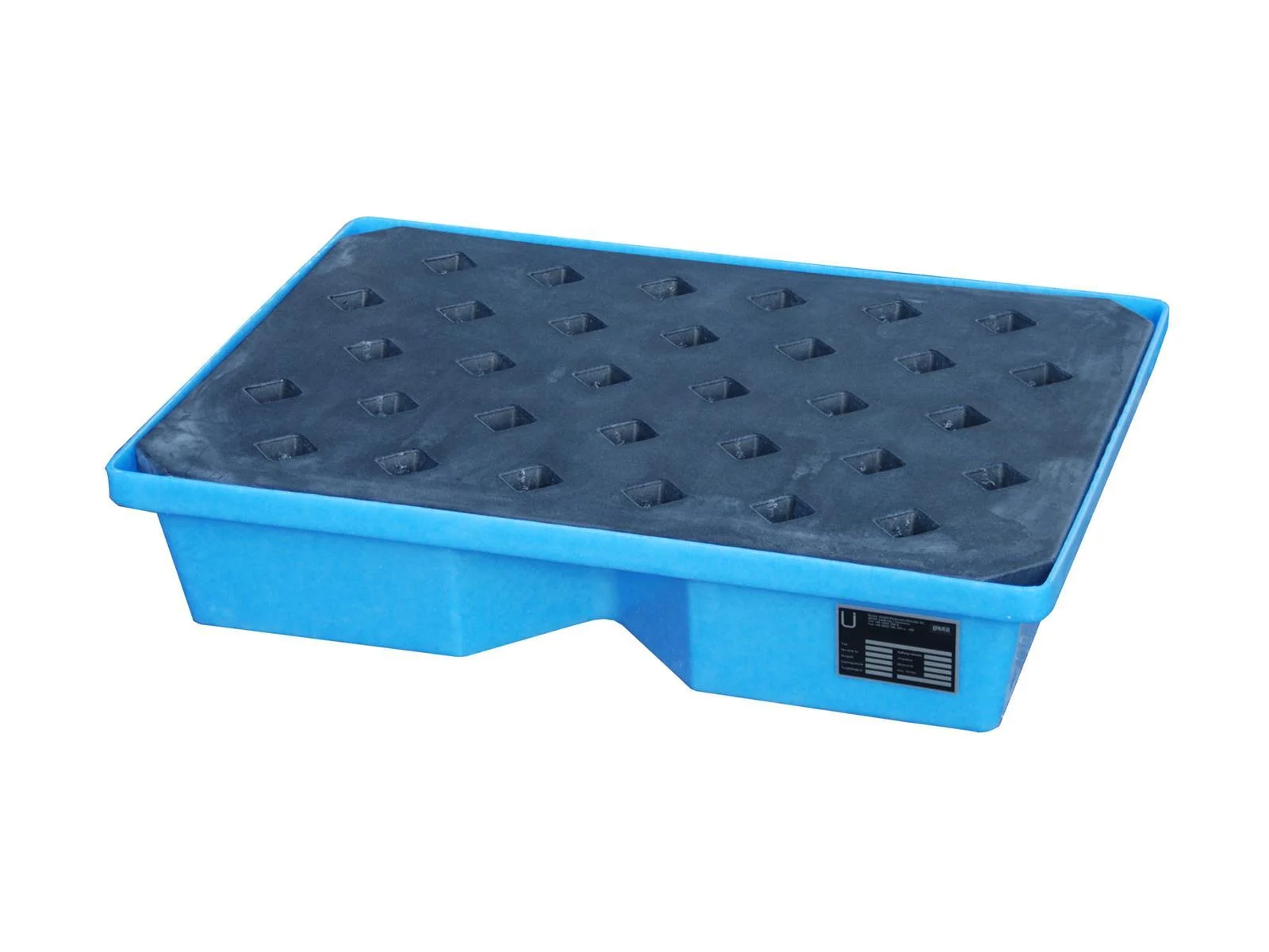 Vasche di raccolta in PE per pallet, 800 x 600 x 170 mm, modello KWP-P, capacità di 40 litri, con Lochrost., Pallet, Gitterplatte, Kunststoffbehälter, Blau, Lagerbehälter