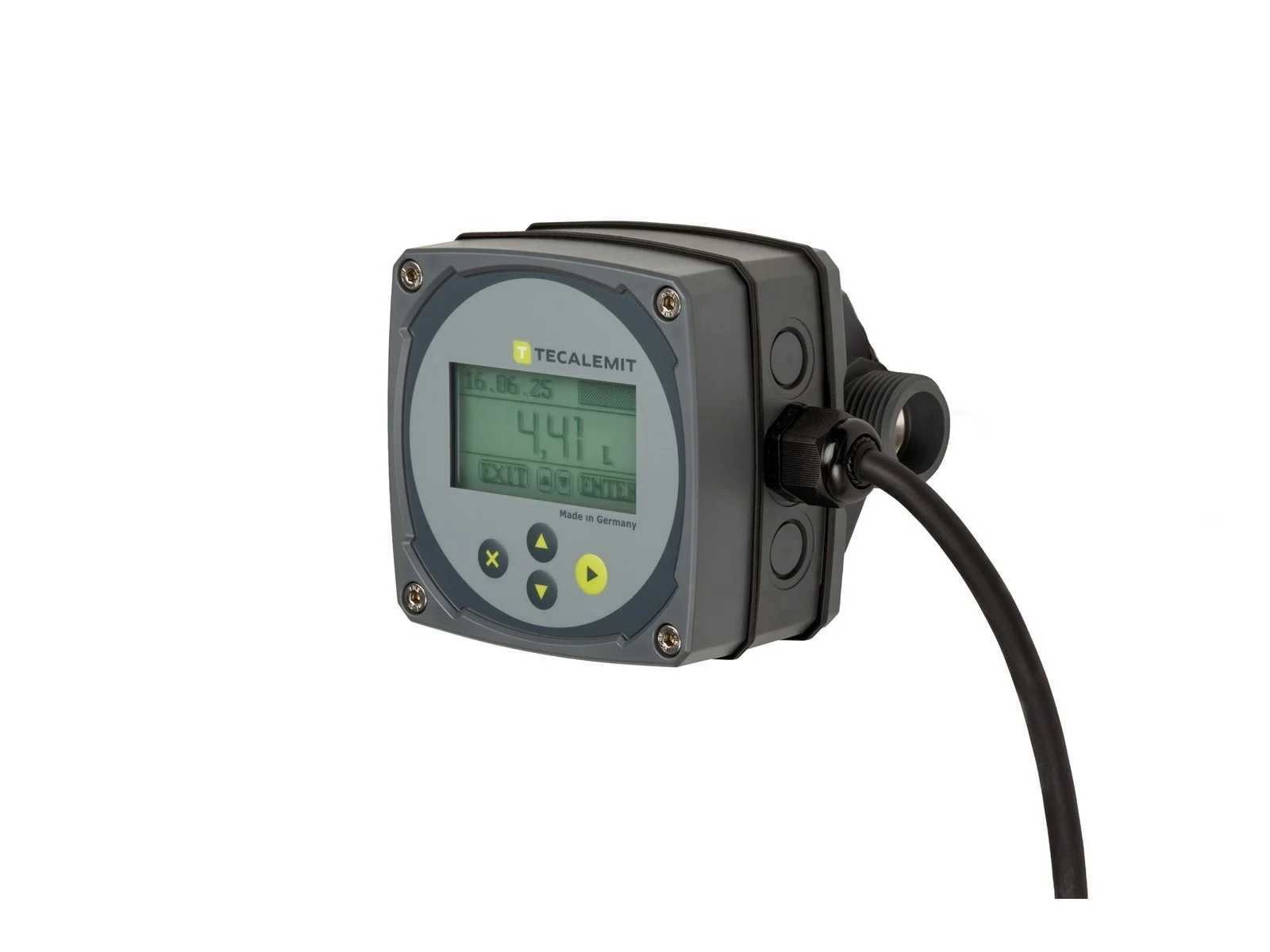 Tecalemit Flow TM120 – Misuratore di flusso con ruota a turbina, alimentazione esterna 12–24 V DC, Druckmessgerät, Digitale Anzeige, Industrieller Sensor, Kabelanschluss, Made in Germany, digitaler Messwertanzeiger, Drucksensor, Instrumentendisplay, Indus