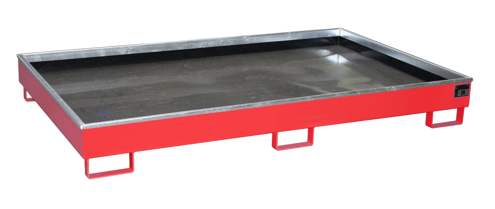 Vasche per scaffalature 2165x1315x230 mm, 240 litri, con inserto in PE., Grillplatte, Flachtisch, Industrieller Grill, Metalloberfläche, rote Stahlkonstruktion