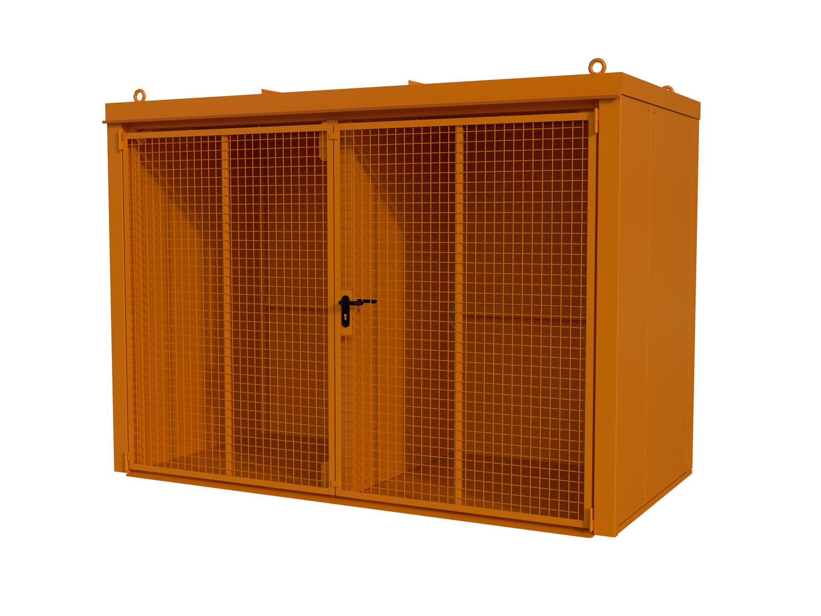 GFC-B Gasflaschen-Container – mit Trennwand-RAL 2000 (Gelborange)-M4 GFC-B Gasflaschen-Container für 60 Flaschen – Sicherheit für Außenlagerung