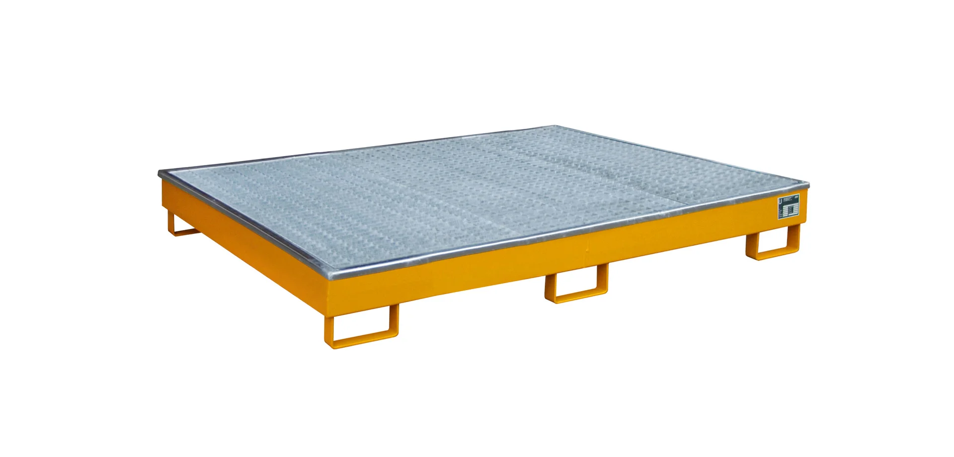 Vasca da scaffale 1765x1315x255 mm, 240 litri, con inserto in PE e griglia metallica 1800, colore RAL 2000 giallo-arancione