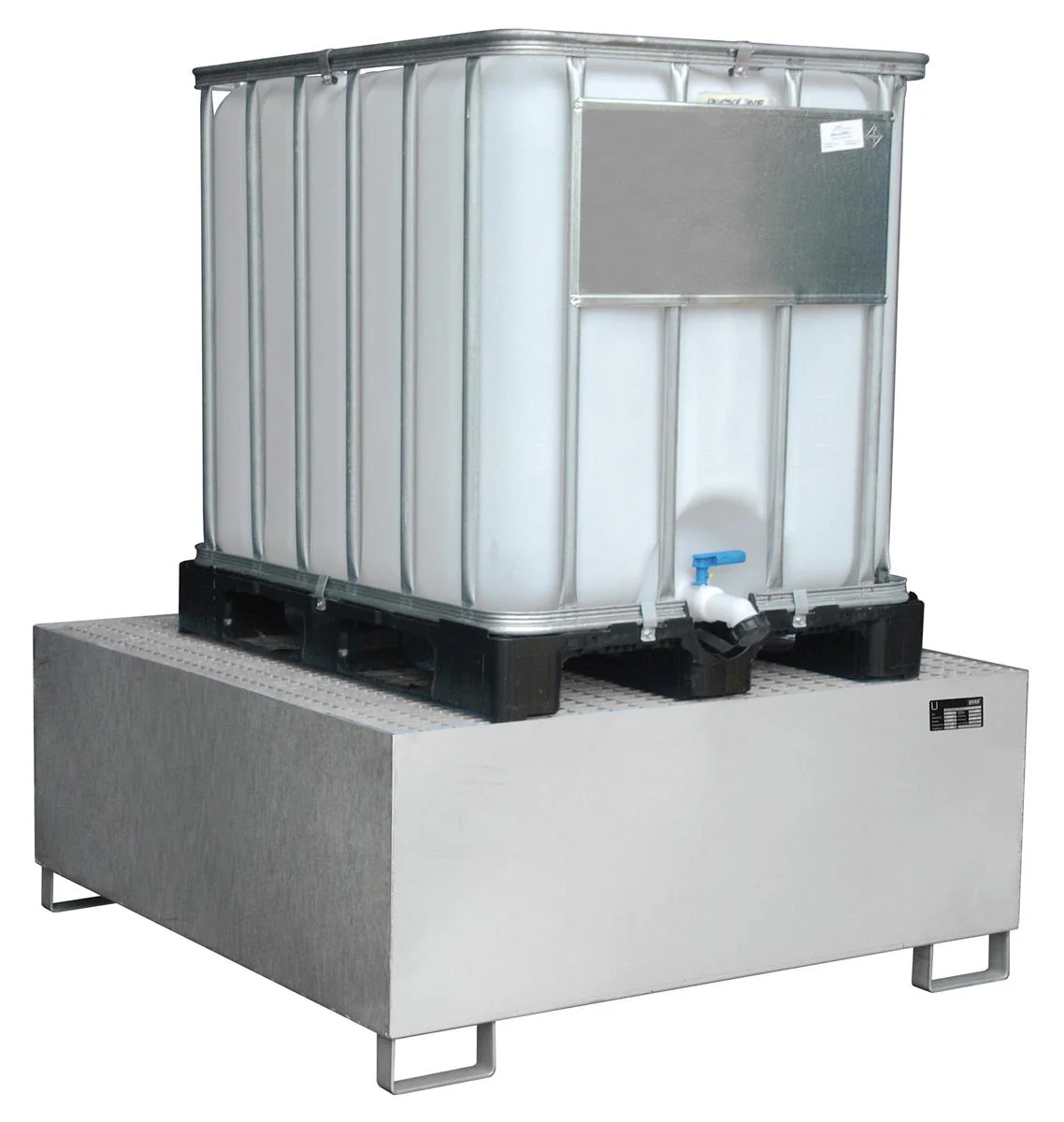 BAUER Edelstahl-Auffangwanne VAW 1000 aus Edelstahl 1.4571, für 1 × IBC 1000 l, 1460 × 1460 × 630 mm, 1000 l
