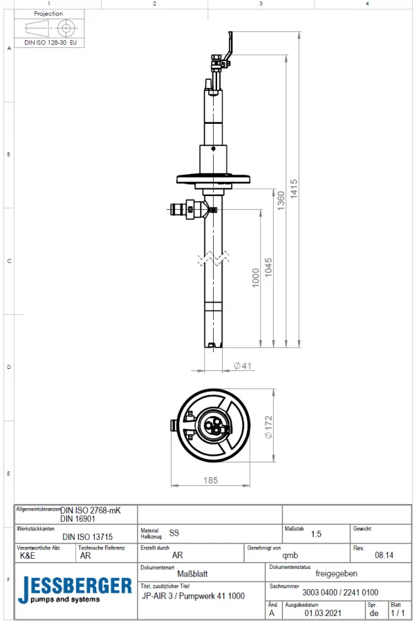 JP-AIR 3 SS Ø 41 Set Pompa per Fusti – Soluzione efficiente per liquidi facilmente infiammabili in aree a rischio di esplosione
