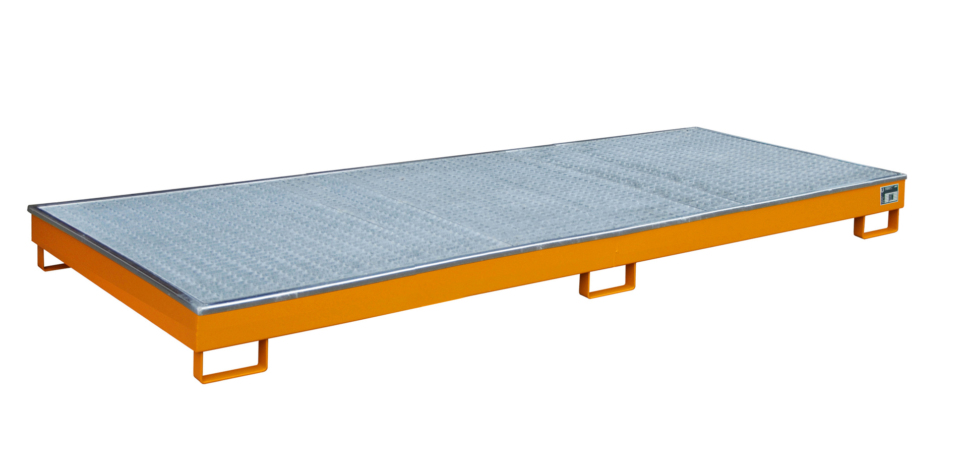 Vasca da scaffale 3265 x 1315 x 195 mm, 240 litri, con inserto in PE e grigliato 3300-1, RAL 2000 giallo-arancione