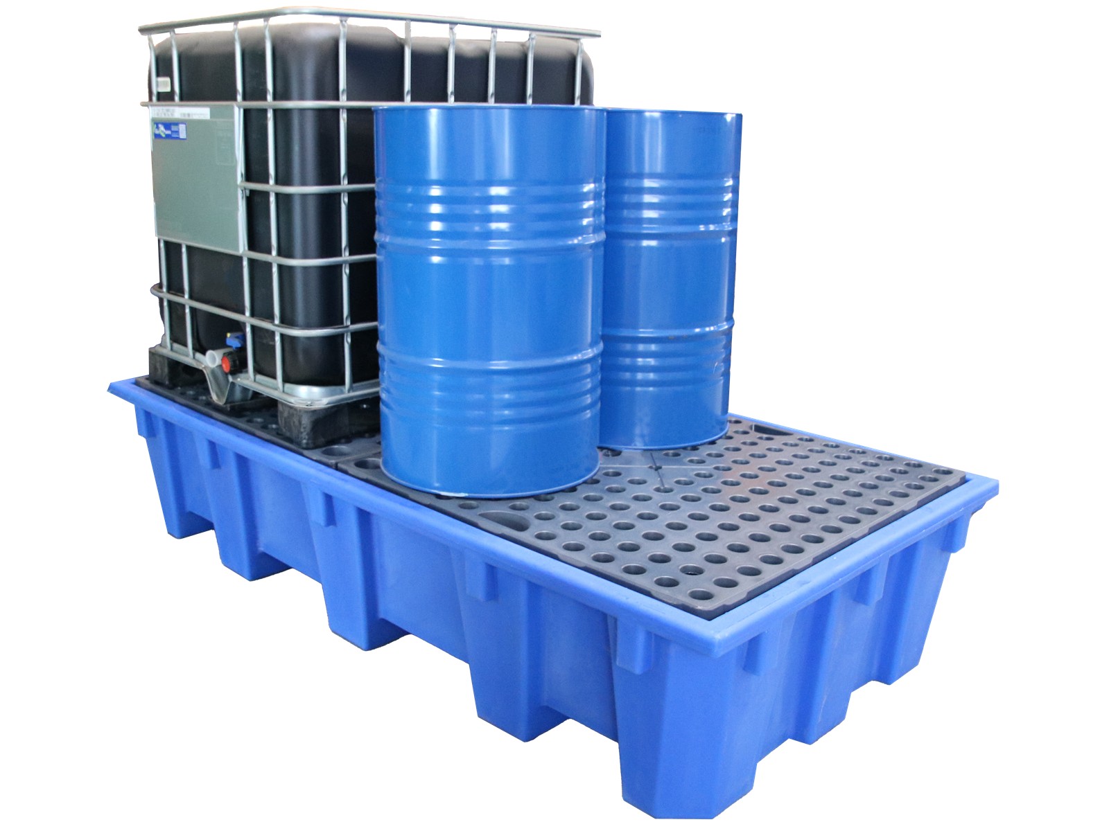 Spill containment pallet for 2 IBCs with grating – 1050 liters made of HDPE
