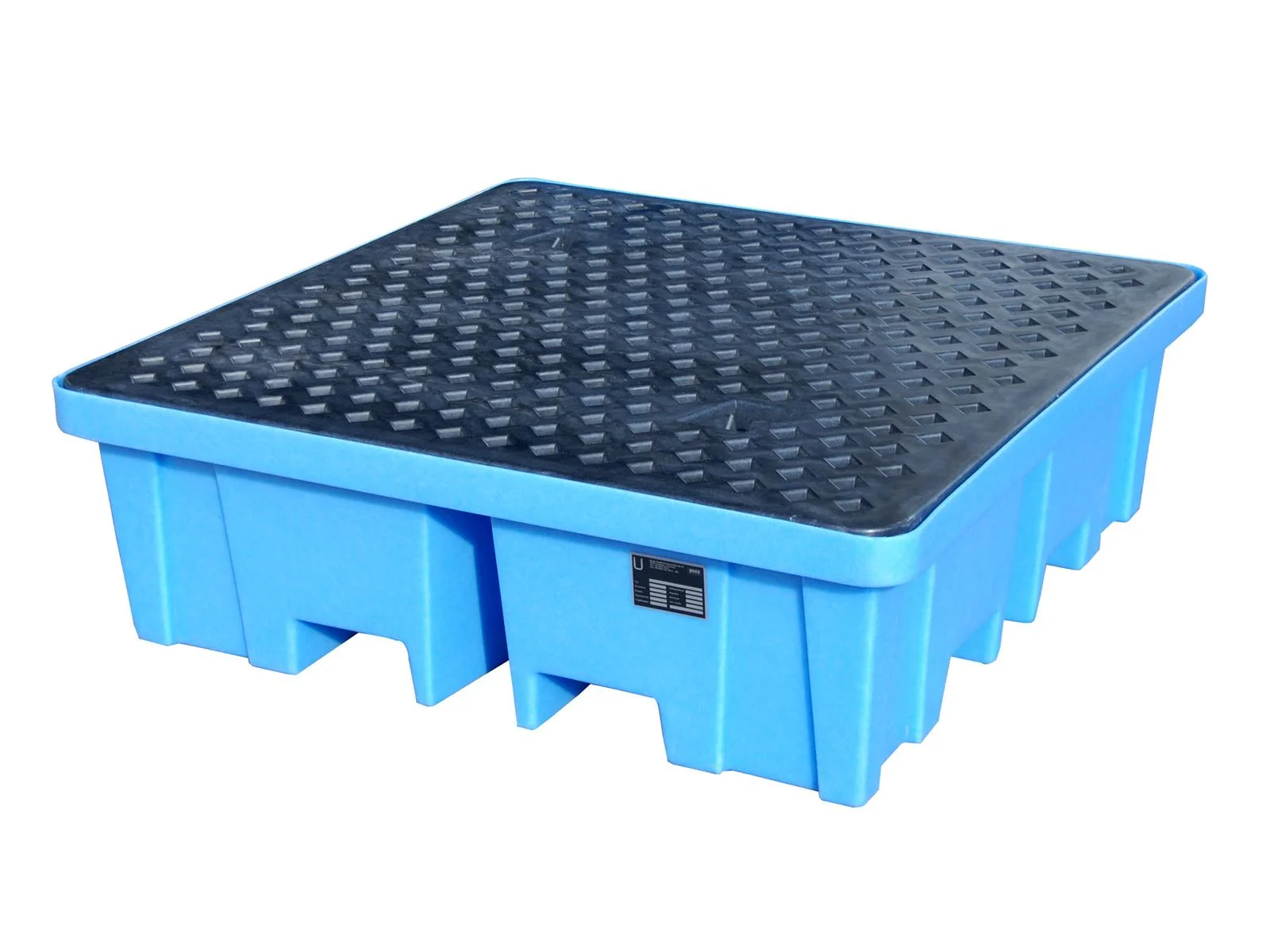 Vasca di contenimento in PE tipo WP con pallet in PE, 1280 × 1280 × 275 mm - trasportabile con muletto da tutti i lati - 4 fusti da 200 L, Palette, Palette aus Kunststoff, Gitteroberfläche, Plastikpalette, Export-Palette
