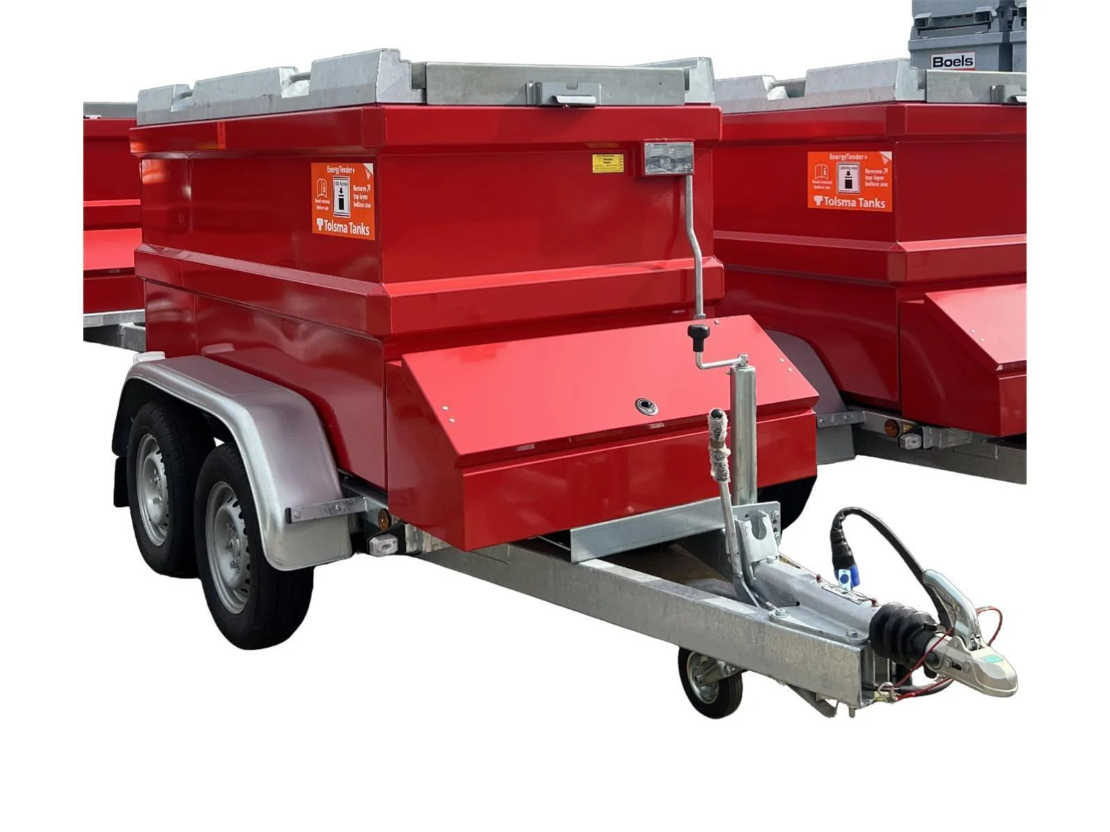 Rimorchio cisterna + impianto cisterna mobile da 995 L KD, trasporto rapido, asse tandem frenato con sportello dell'armadio e contatore analogico, pompa da 24 V, portata 85 l/min