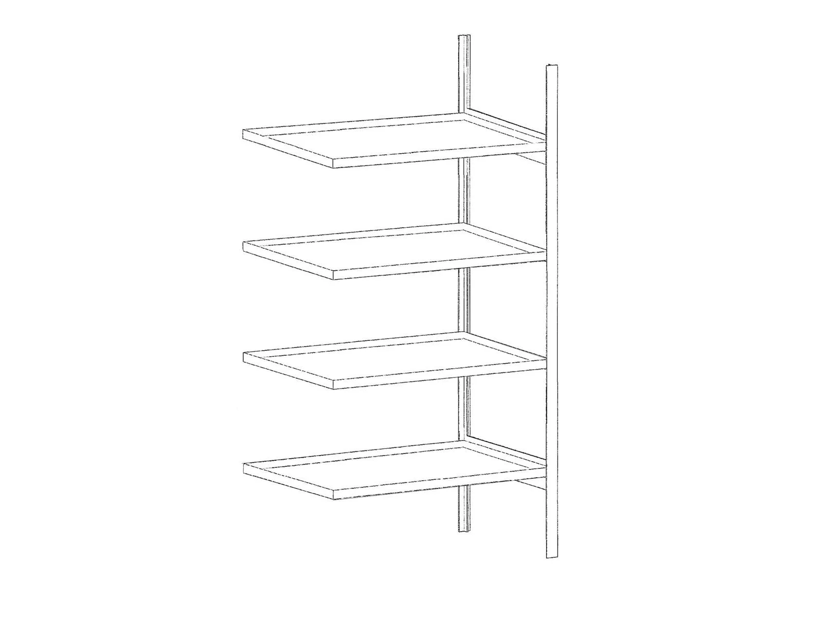Scaffale per piccole rilegature con vasca di raccolta 3020-4E, zincato BAUER, Regal, Wandregal, 4 Ebenen, Holzregal, Offenes Regal