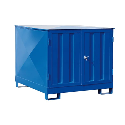 Armadio per sostanze pericolose per 4 fusti, dimensioni 1400 x 1400 x 1460 mm, /storage cabinet, blue metal, outdoor cabinet, double doors, lockable latch