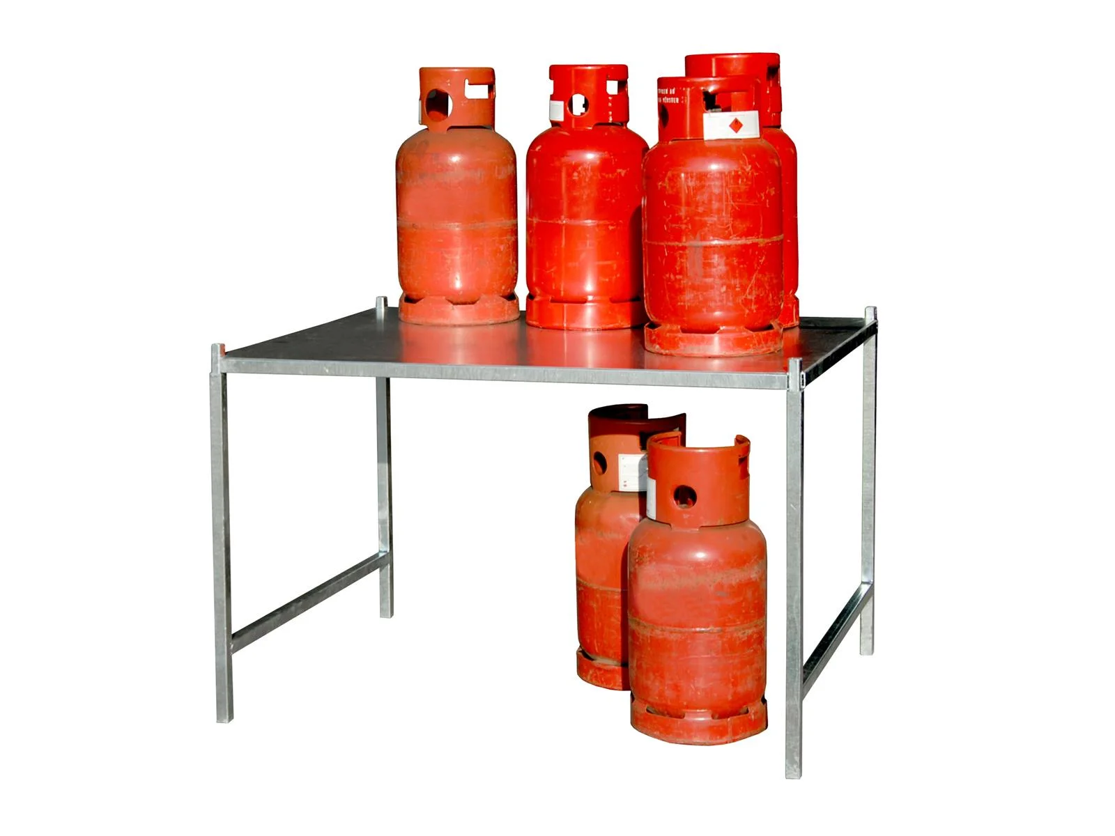 Portabombole GFG – Deposito compatto e sicuro per bombole di gas da 11 kg, gas_cylinder, propane_cylinder, steel_table, industrial_table, gas_canisters