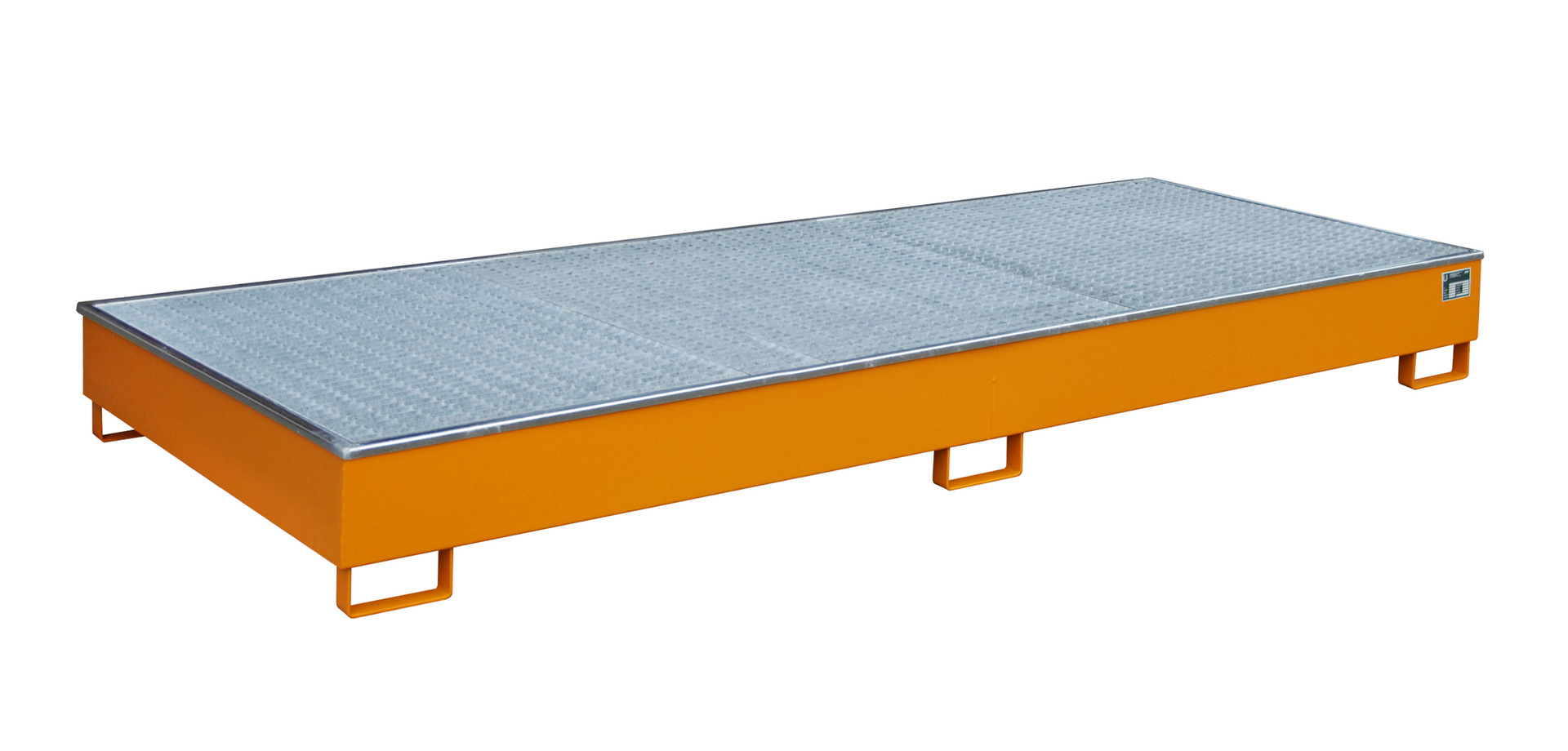 Vasca per scaffalature 3265x1315x270 mm, 540 litri, con inserto in PE, con griglia metallica 3300-2, colore RAL 2000 Giallo arancione