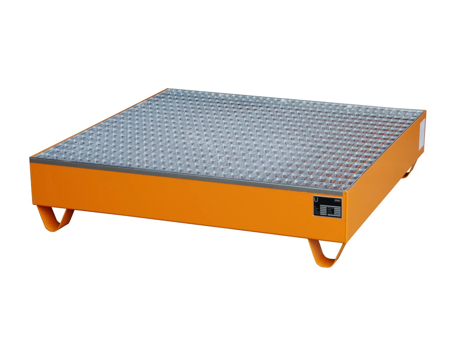 Spill Containment Tray 1200x1200x285mm 216 Liters Type Series 2000 with Grating RAL 2000 Yellow-Orange 🟧